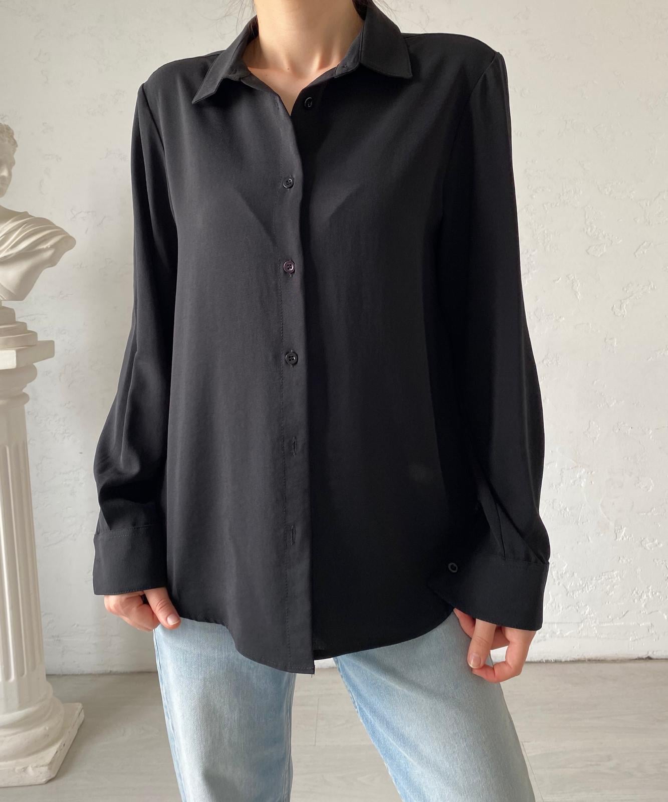 Siyah Basic Crep Gömlek