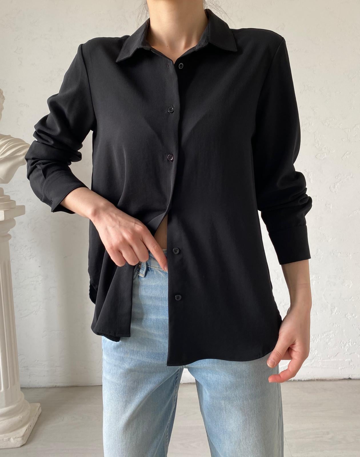 Siyah Basic Crep Gömlek