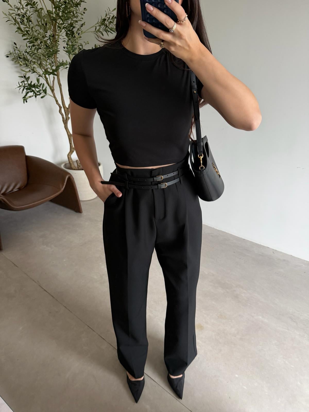Siyah Basic Crop Tişört