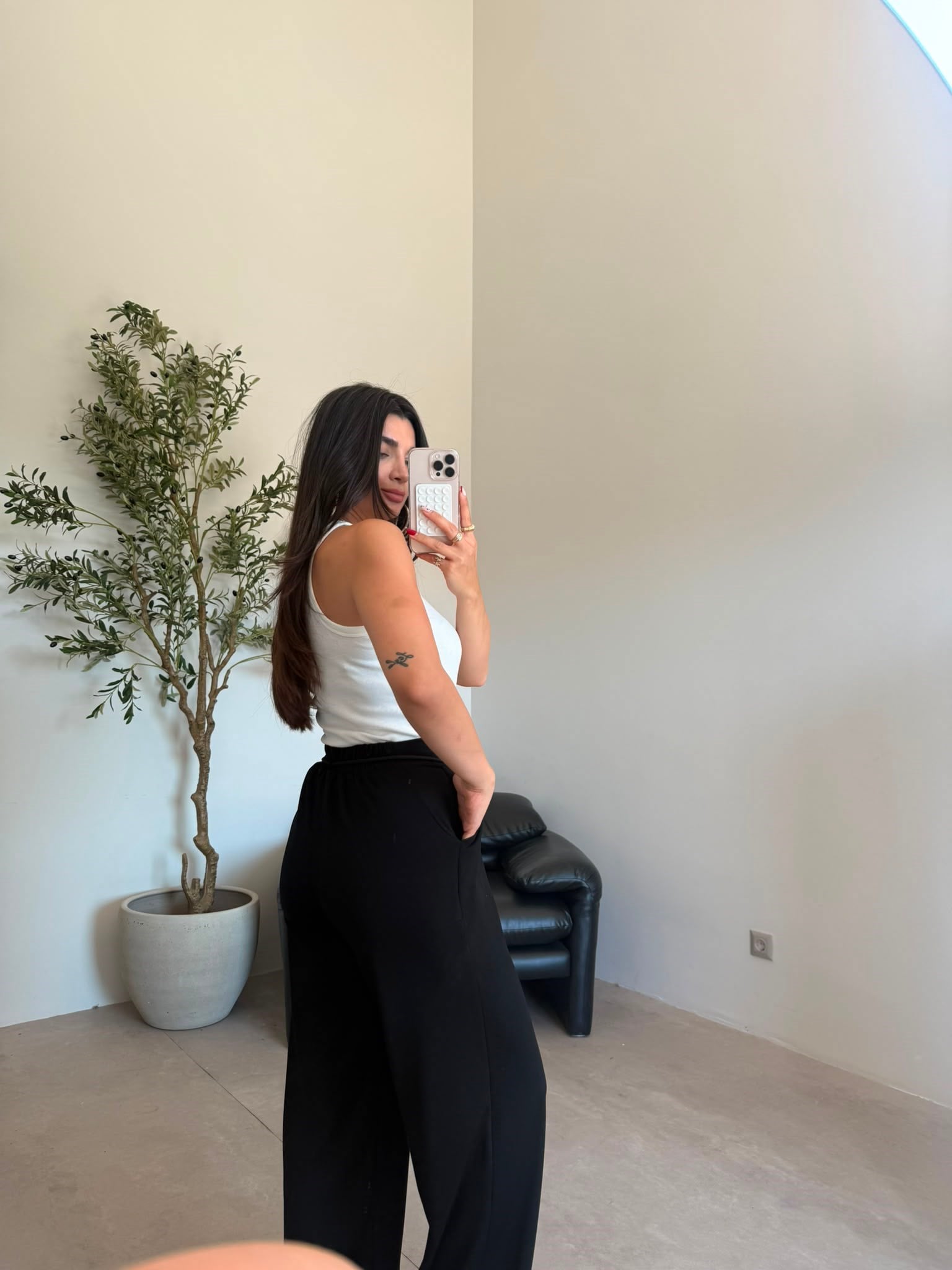 Siyah Beli Bağlamalı Bağcıklı Modal Pantolon
