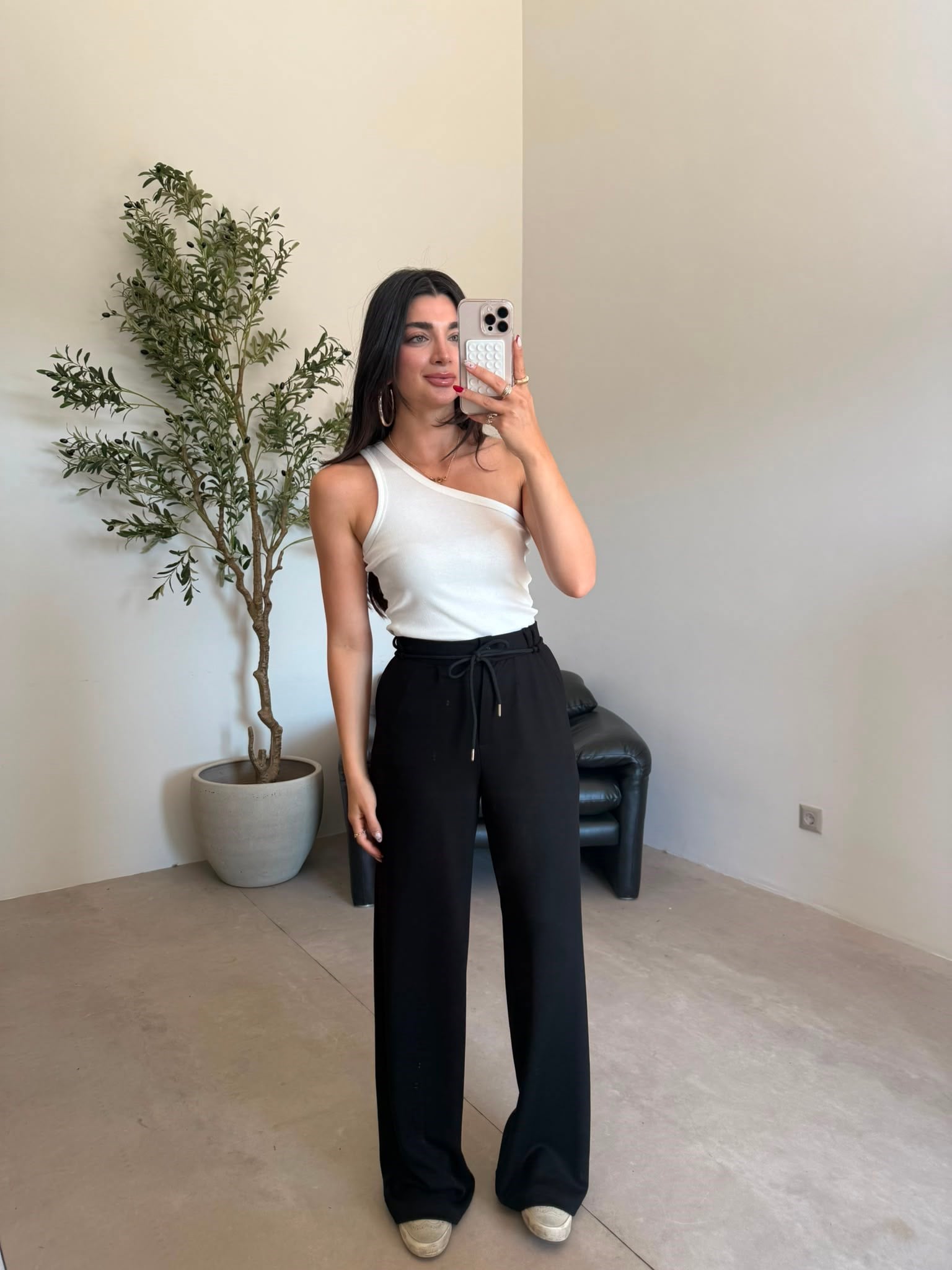 Siyah Beli Bağlamalı Bağcıklı Modal Pantolon