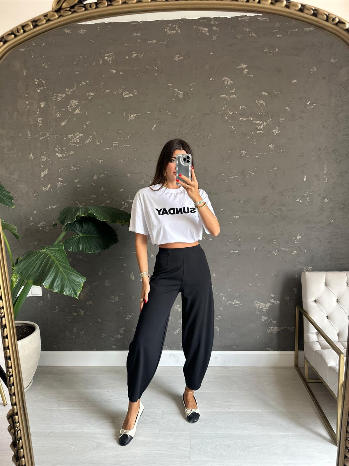 Siyah Beli Lastikli Carla Pantolon