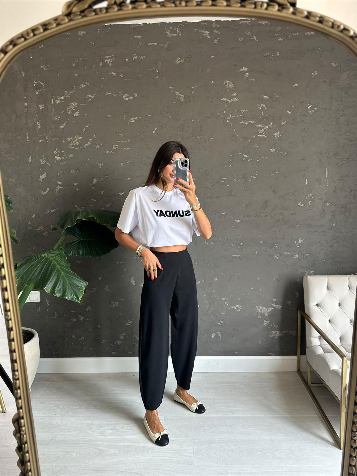 Siyah Beli Lastikli Carla Pantolon