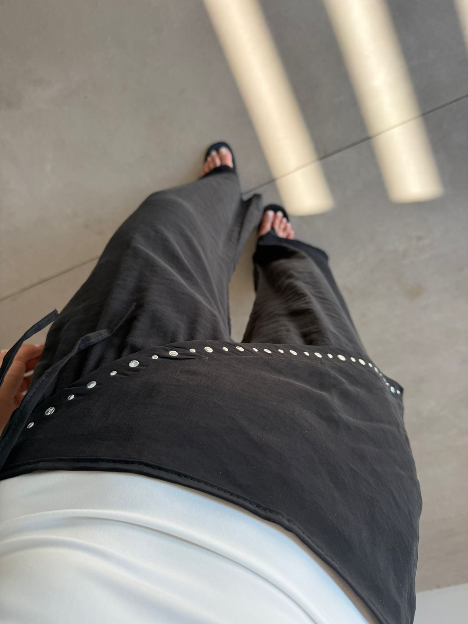 Siyah Beli Lastikli Drop Şallı Pantolon