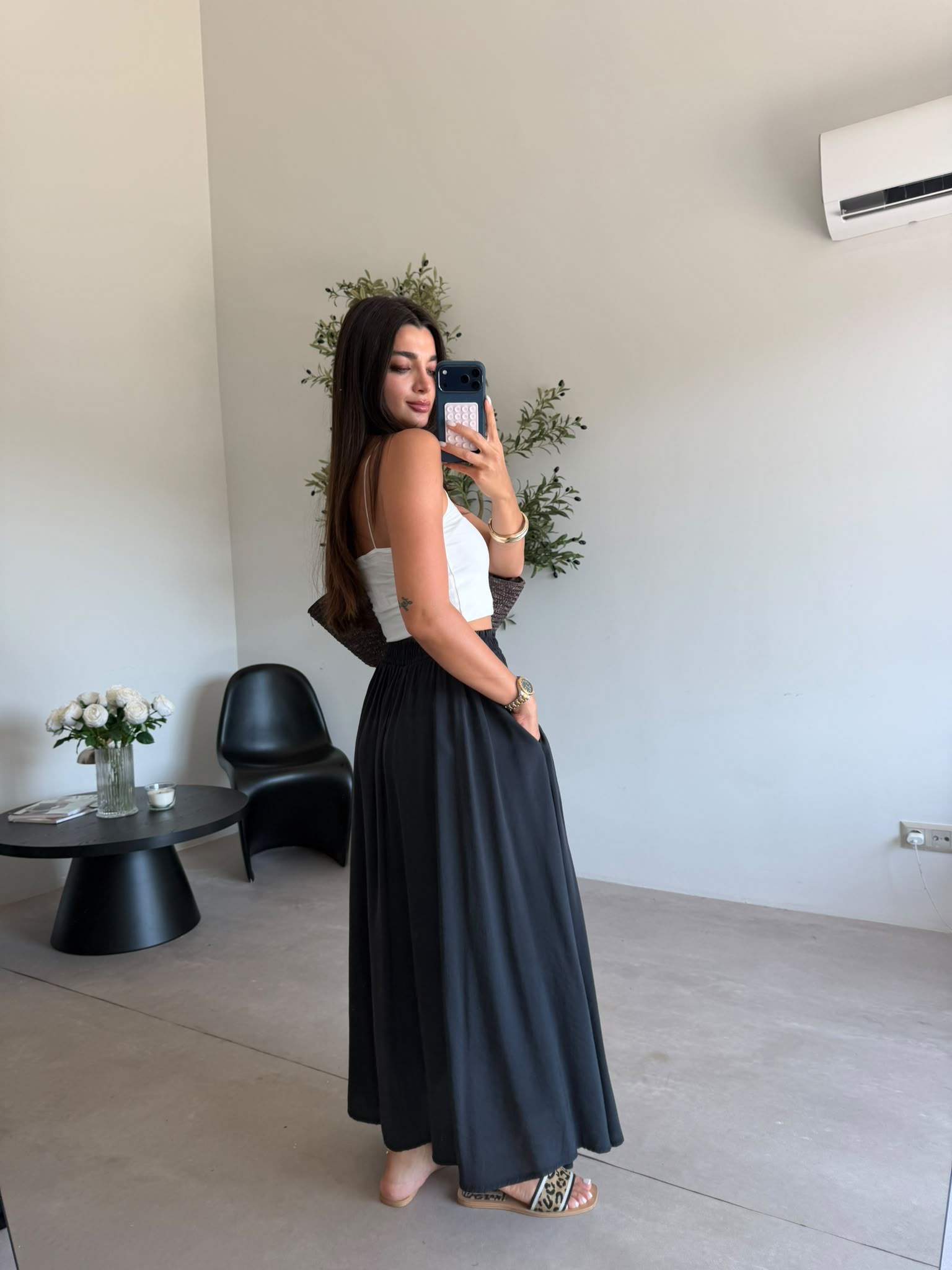Siyah Beli Lastikli Maya Etek