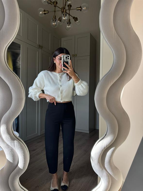 Siyah Beli Lastikli Şalvar Mona Pantolon