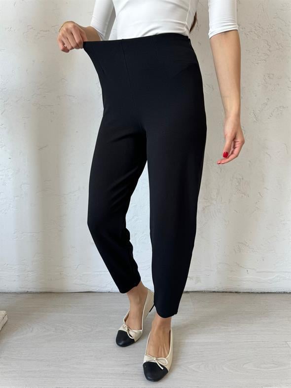 Siyah Beli Lastikli Şalvar Mona Pantolon