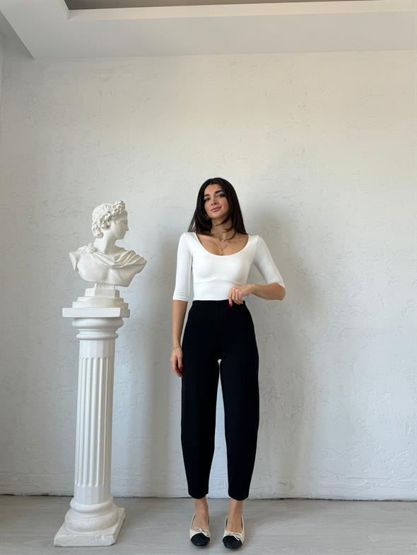 Siyah Beli Lastikli Şalvar Mona Pantolon