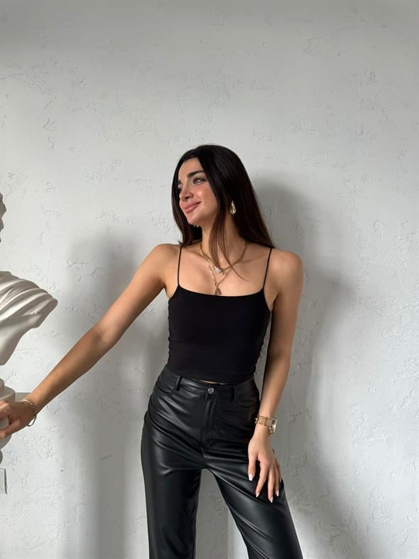 Siyah Beyaz Askılı İp Askılı 2'li Kısa Tina Crop
