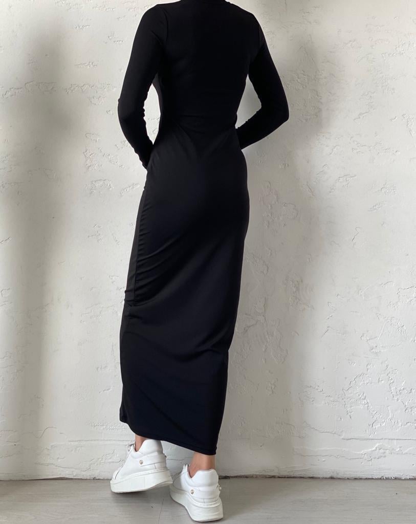 Siyah Bisiklet Yaka Basic Elbise