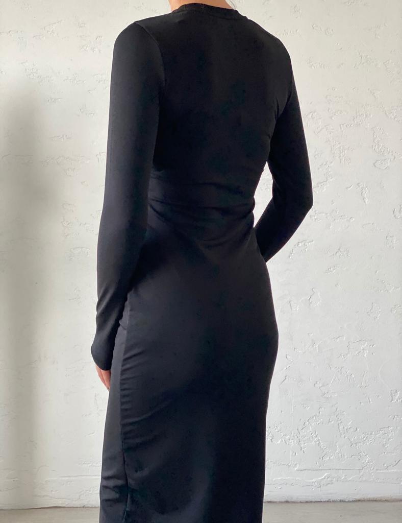 Siyah Bisiklet Yaka Basic Elbise