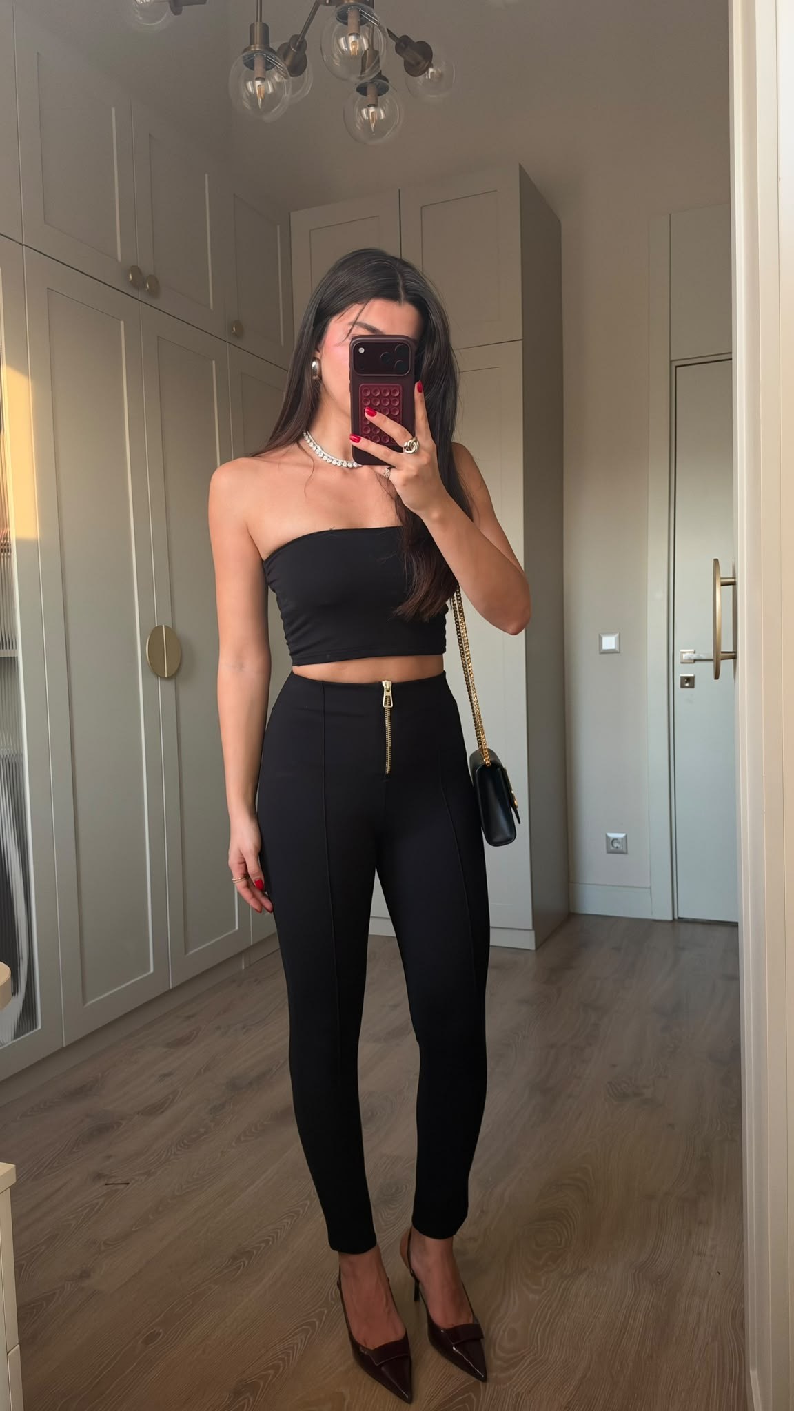 Siyah Biyeli Çelik Örme Tayt Pantolon