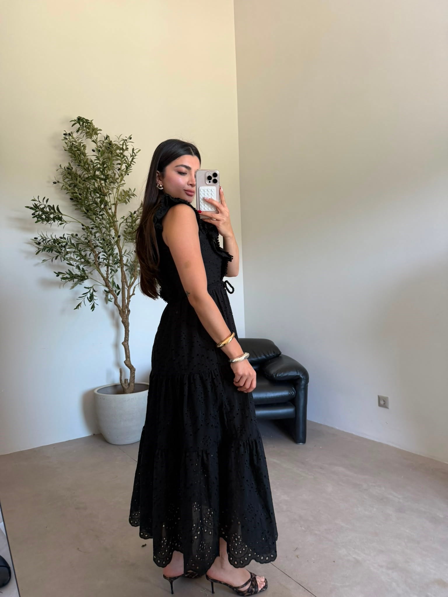 Siyah Brodeli Angel Elbise