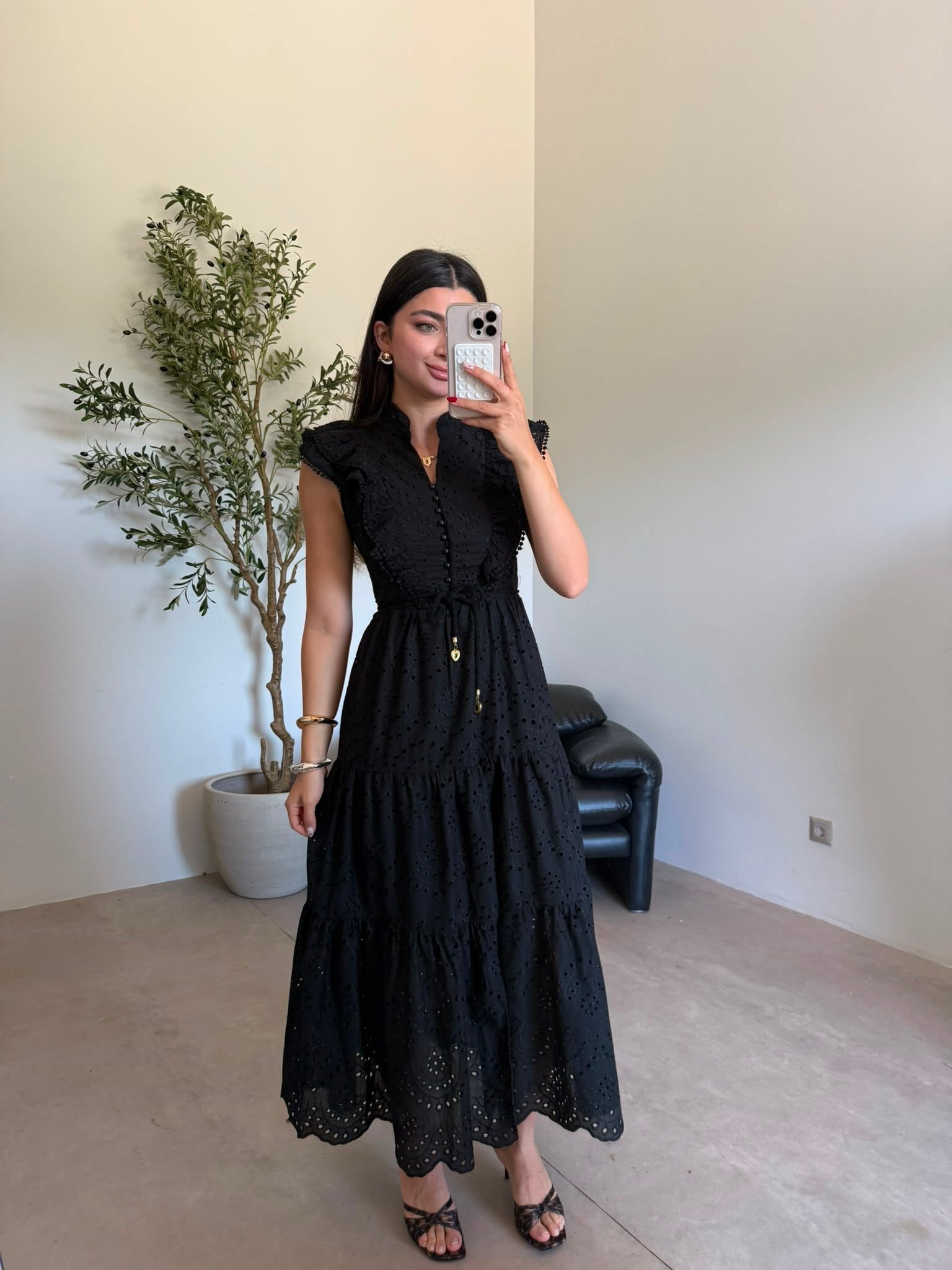 Siyah Brodeli Angel Elbise