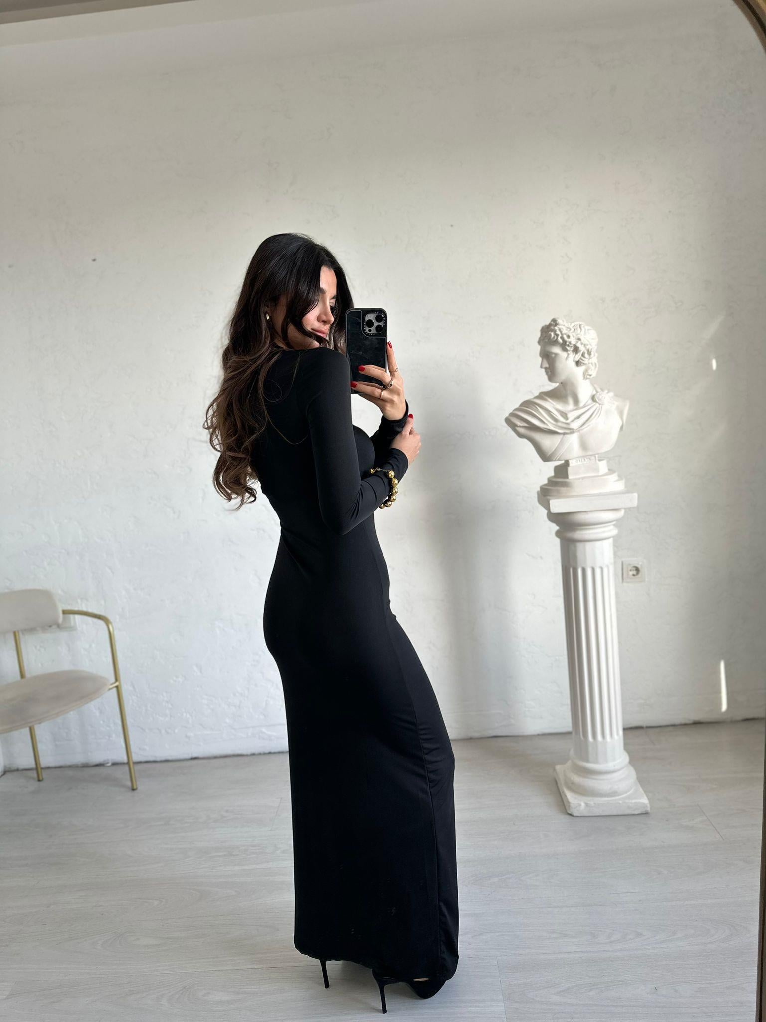 Siyah Büzgülü Basic Elbise