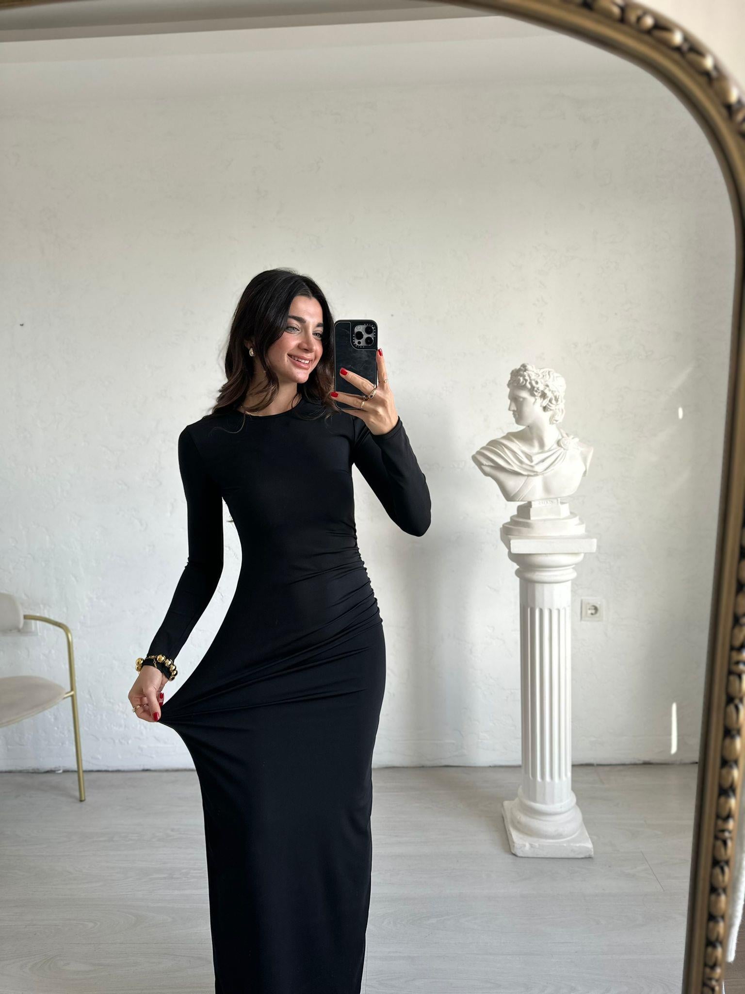 Siyah Büzgülü Basic Elbise