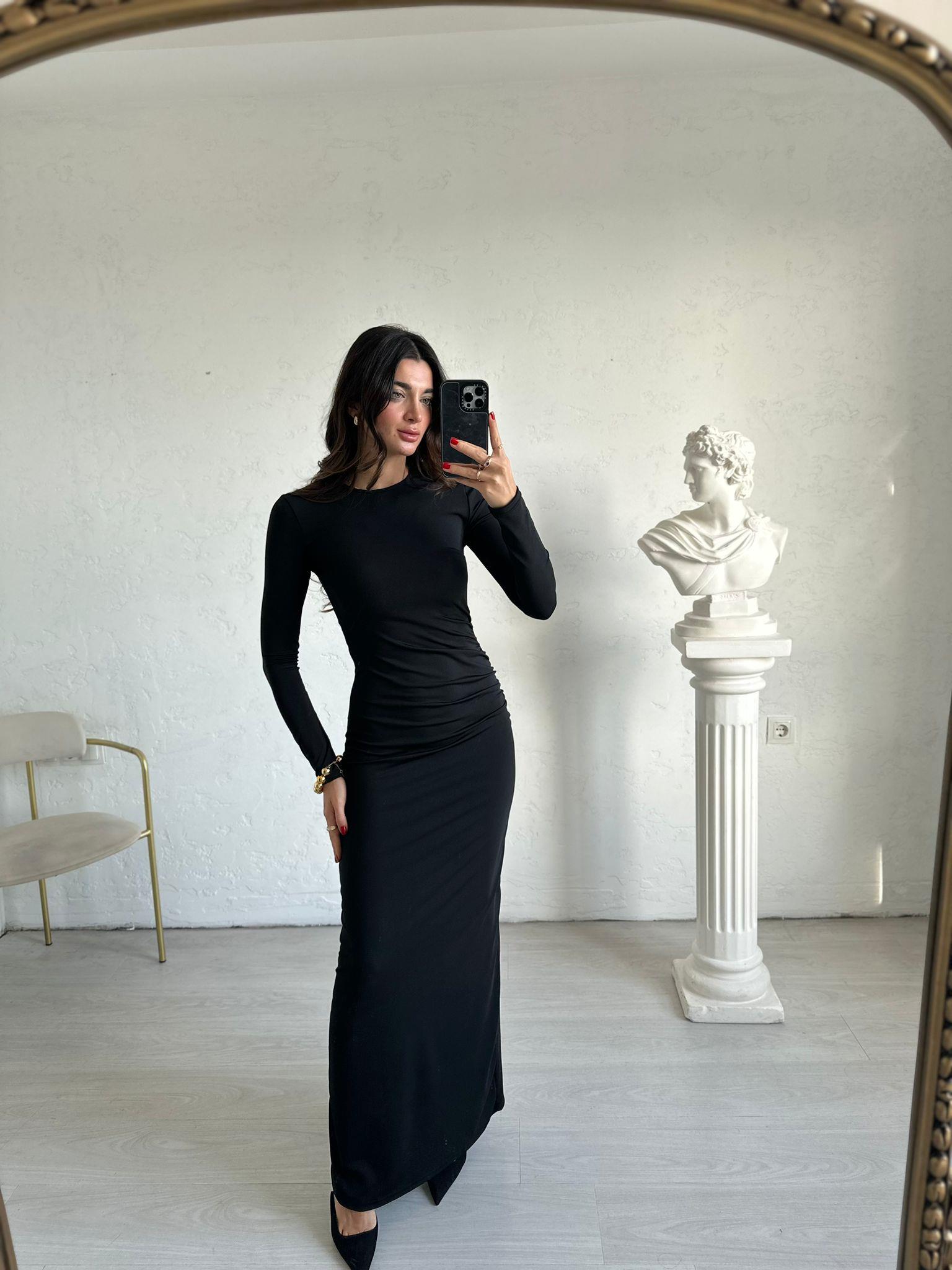 Siyah Büzgülü Basic Elbise