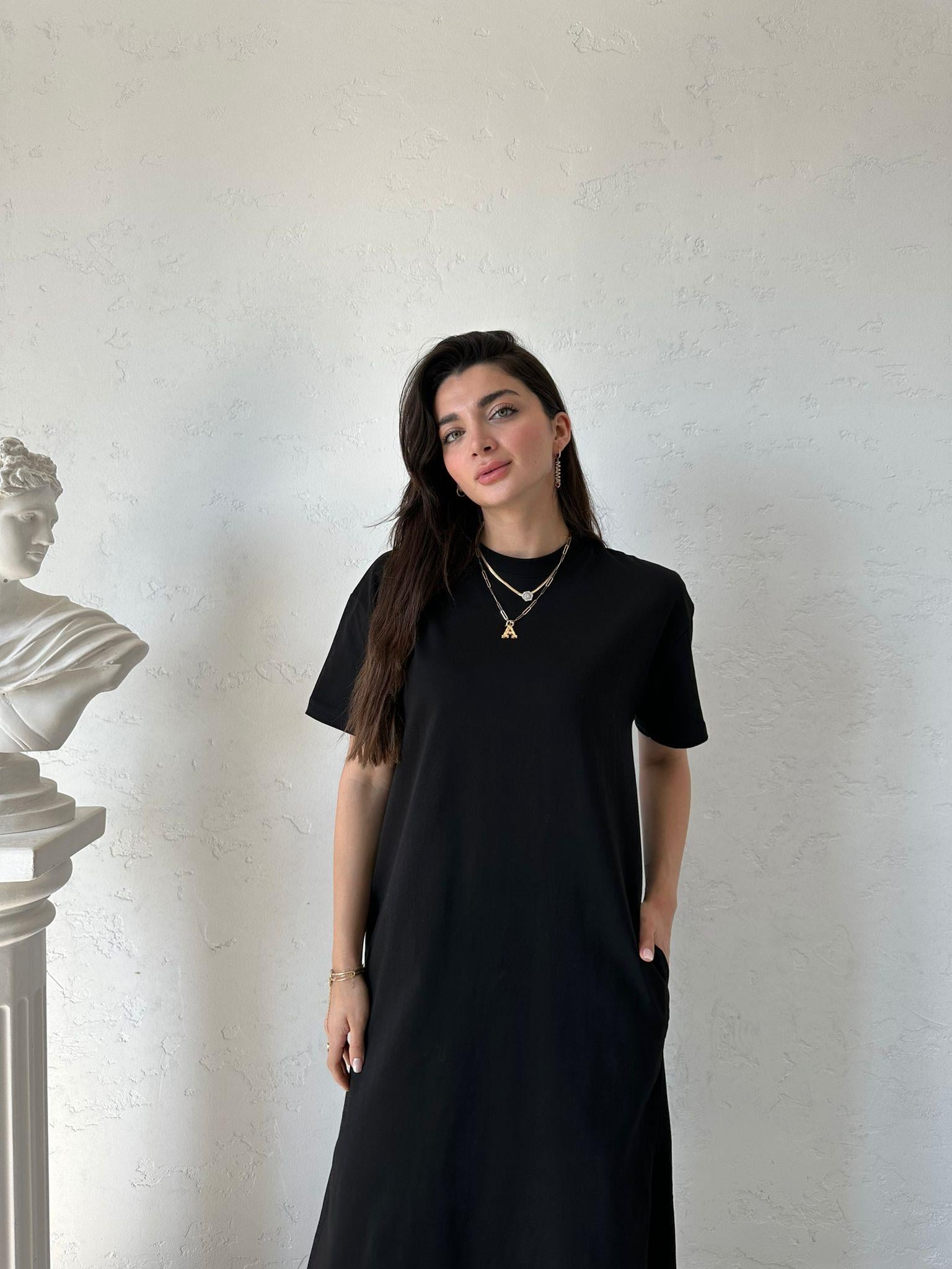 Siyah Cep Detaylı Basic Elbise