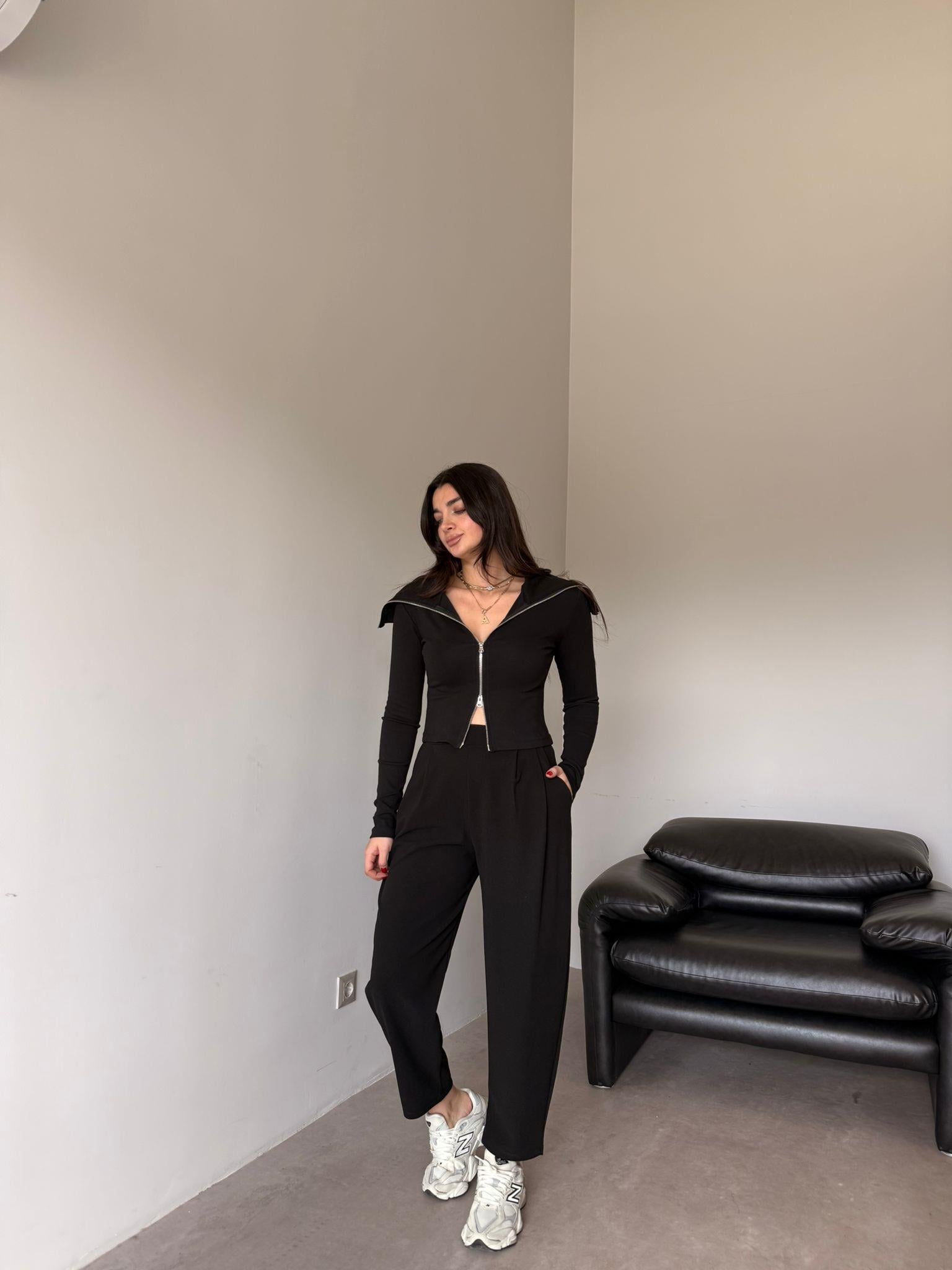 Siyah Cepli Liza Şalvar Pantolon