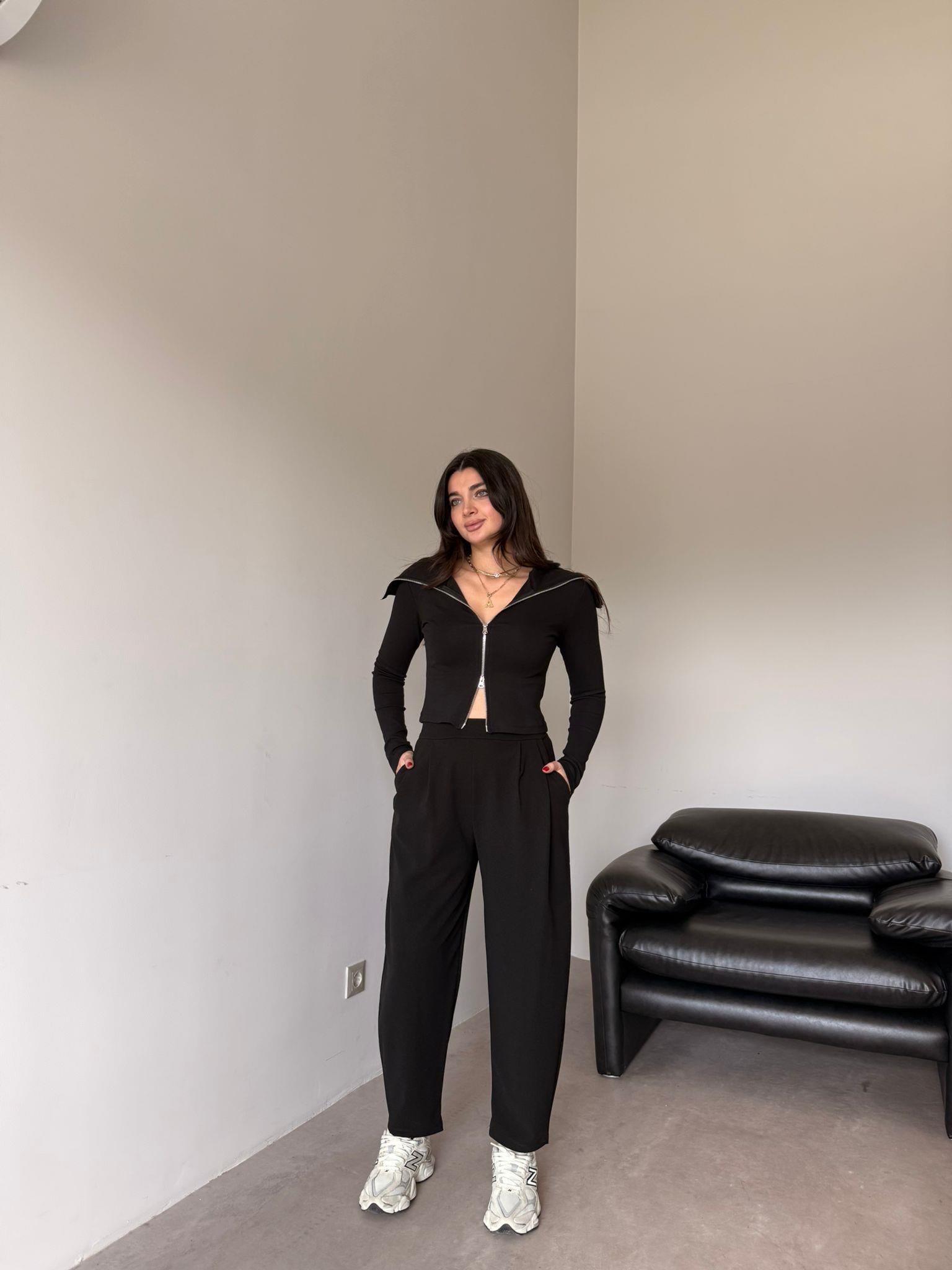 Siyah Cepli Liza Şalvar Pantolon
