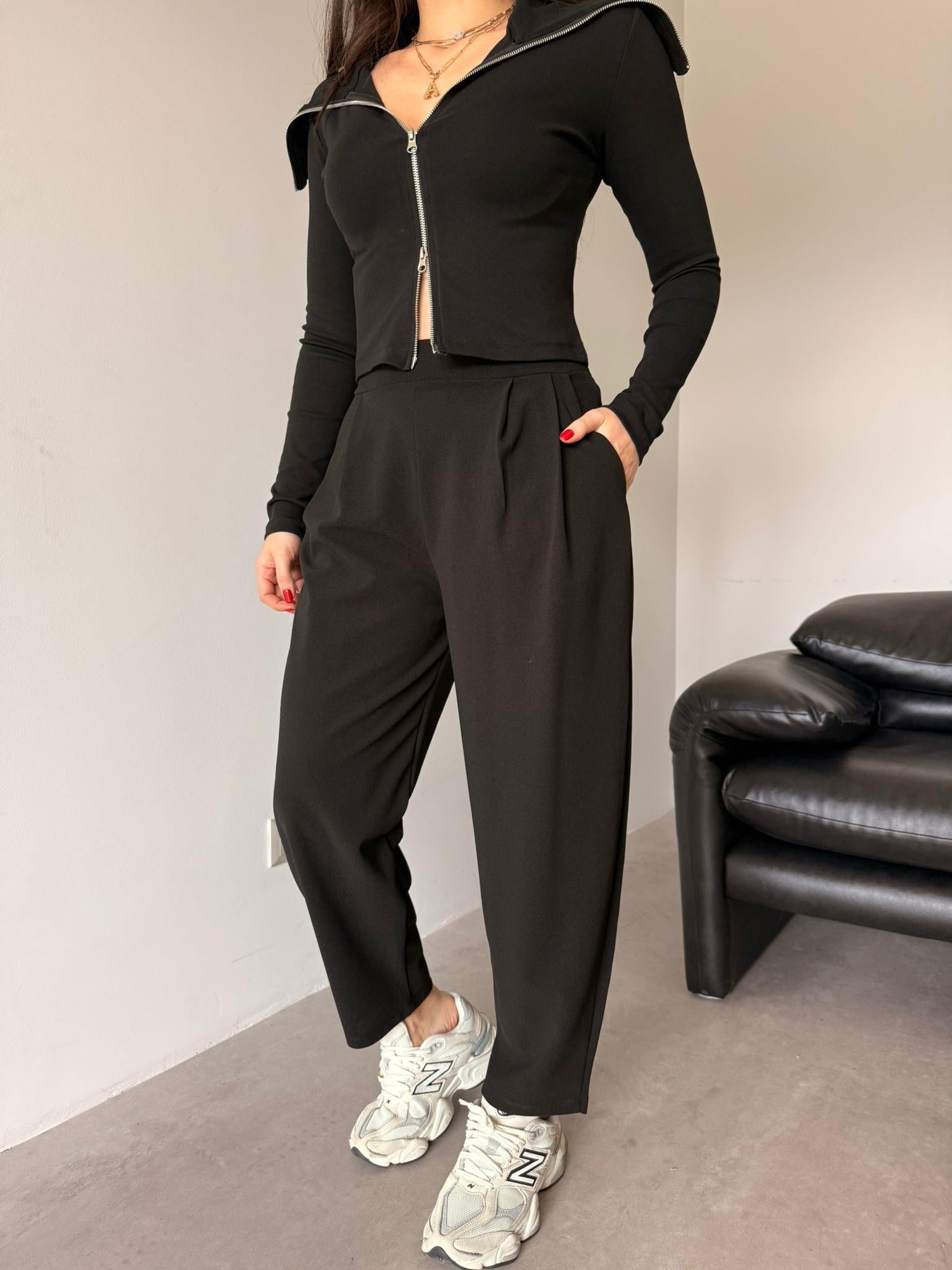 Siyah Cepli Liza Şalvar Pantolon