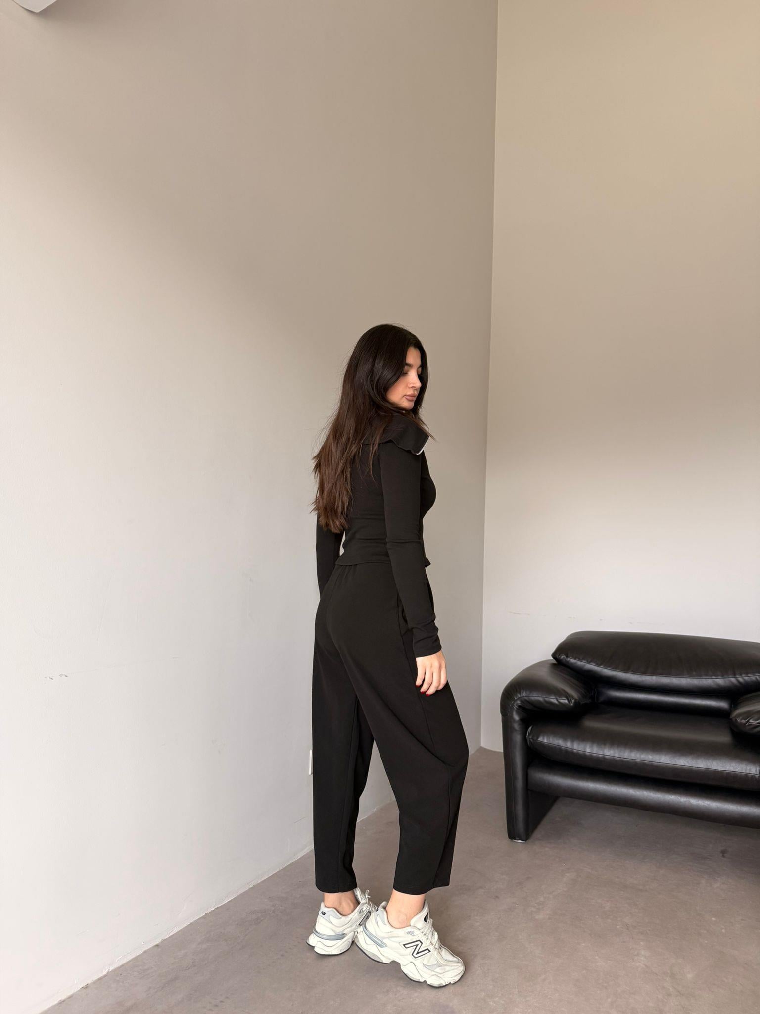 Siyah Cepli Liza Şalvar Pantolon