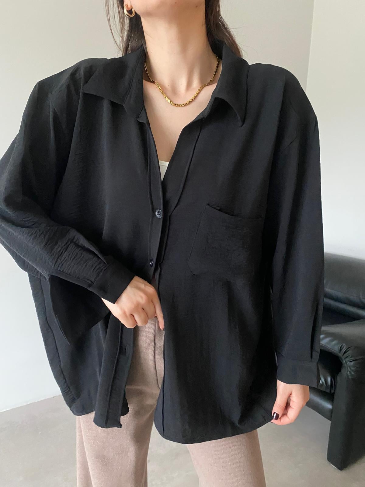 Siyah Cepli Oversize Gömlek