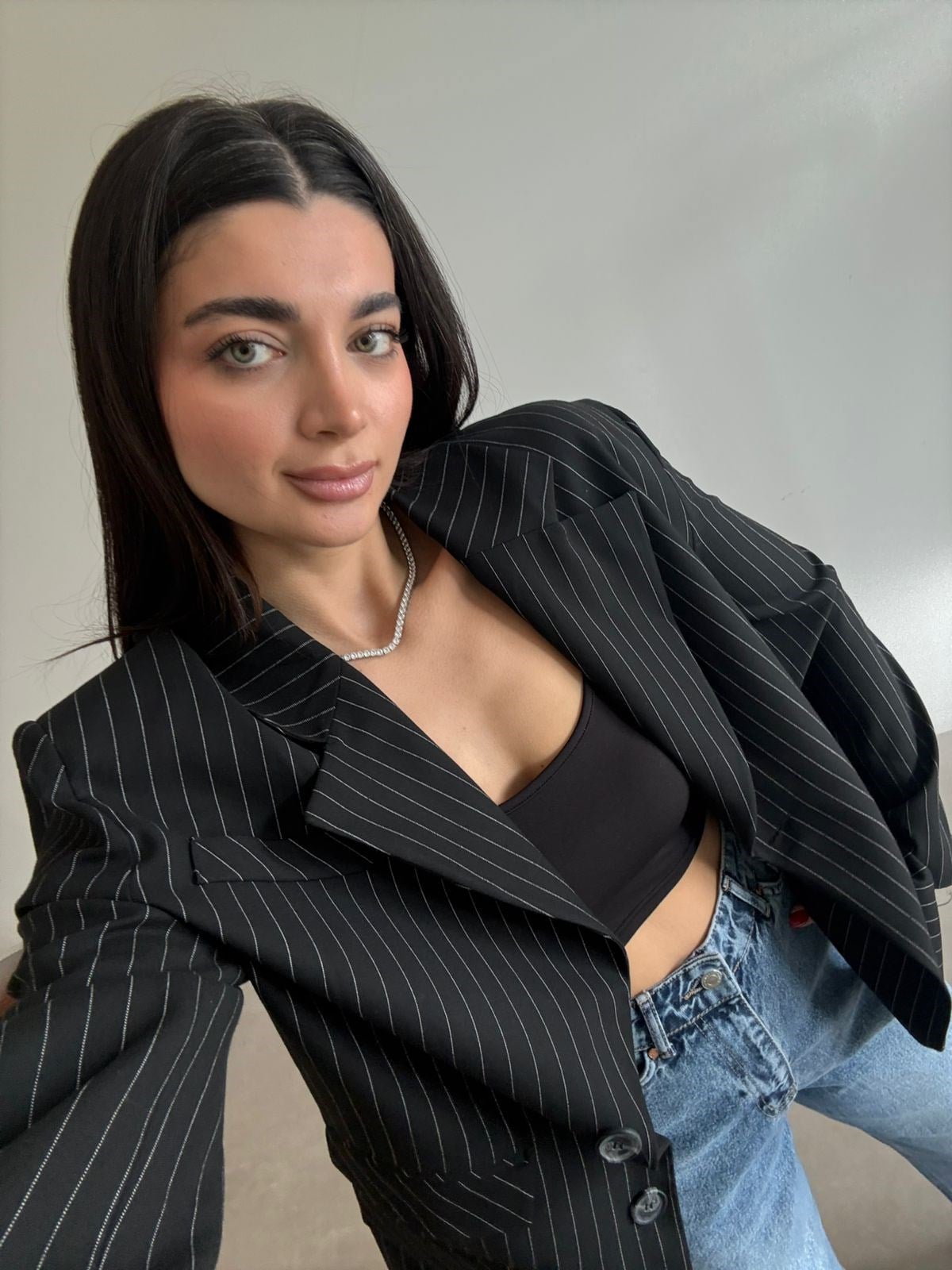 Siyah Çift Cep Detaylı Blazer Ceket