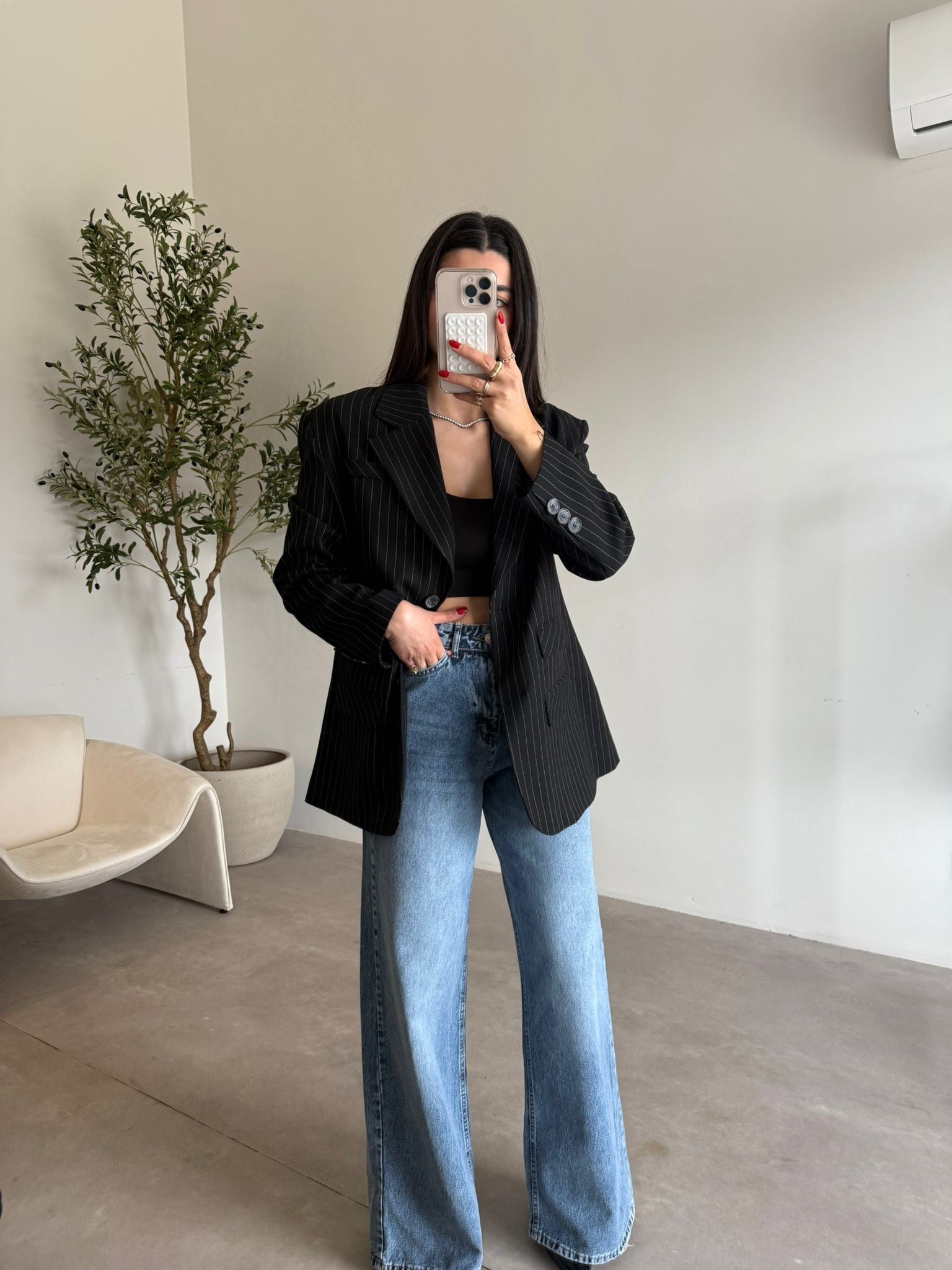 Siyah Çift Cep Detaylı Blazer Ceket