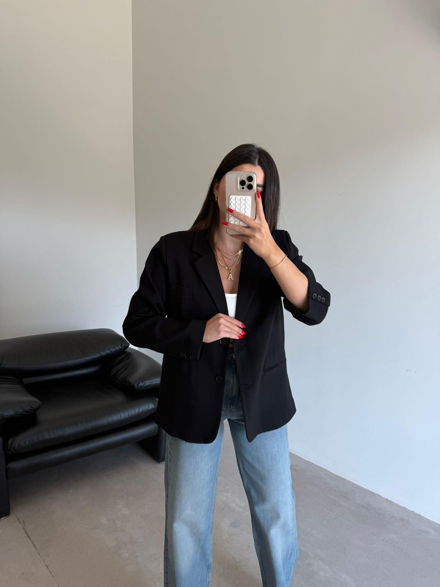 Siyah Çift Düğmeli Blazer Ceket