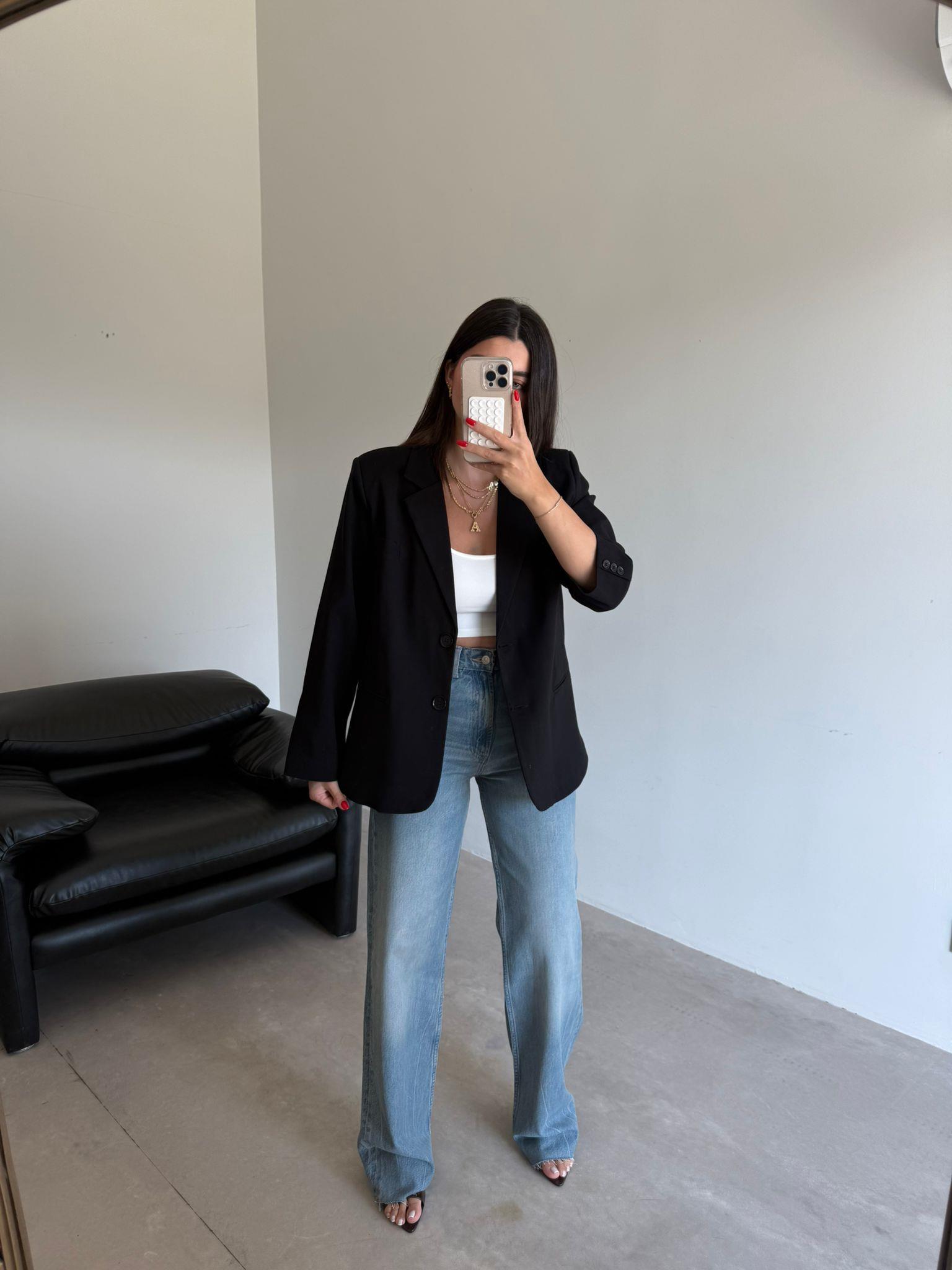 Siyah Çift Düğmeli Blazer Ceket