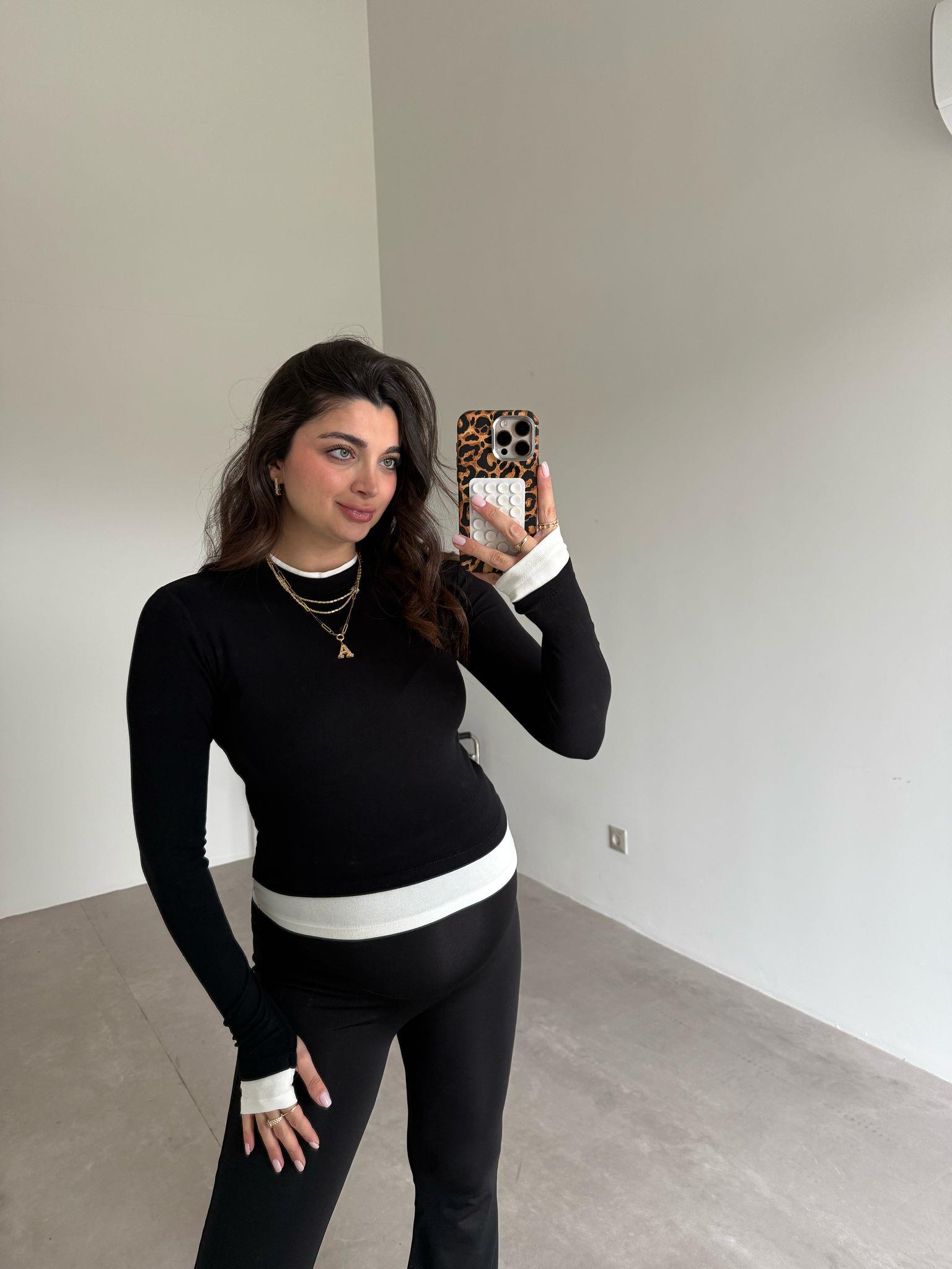 Siyah Çift Yaka Aura Bluz