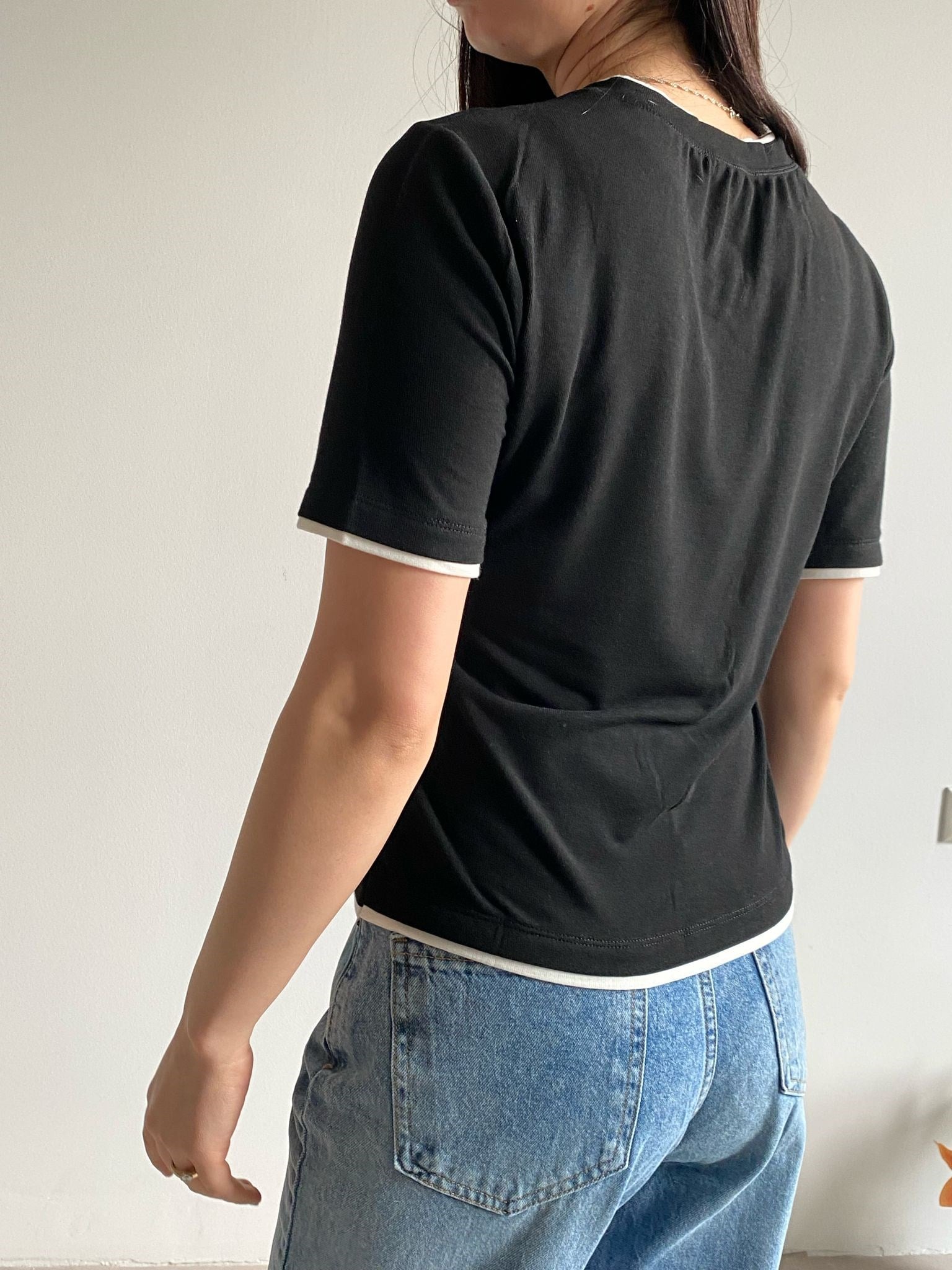 Siyah Çift Yaka Basic Tişört