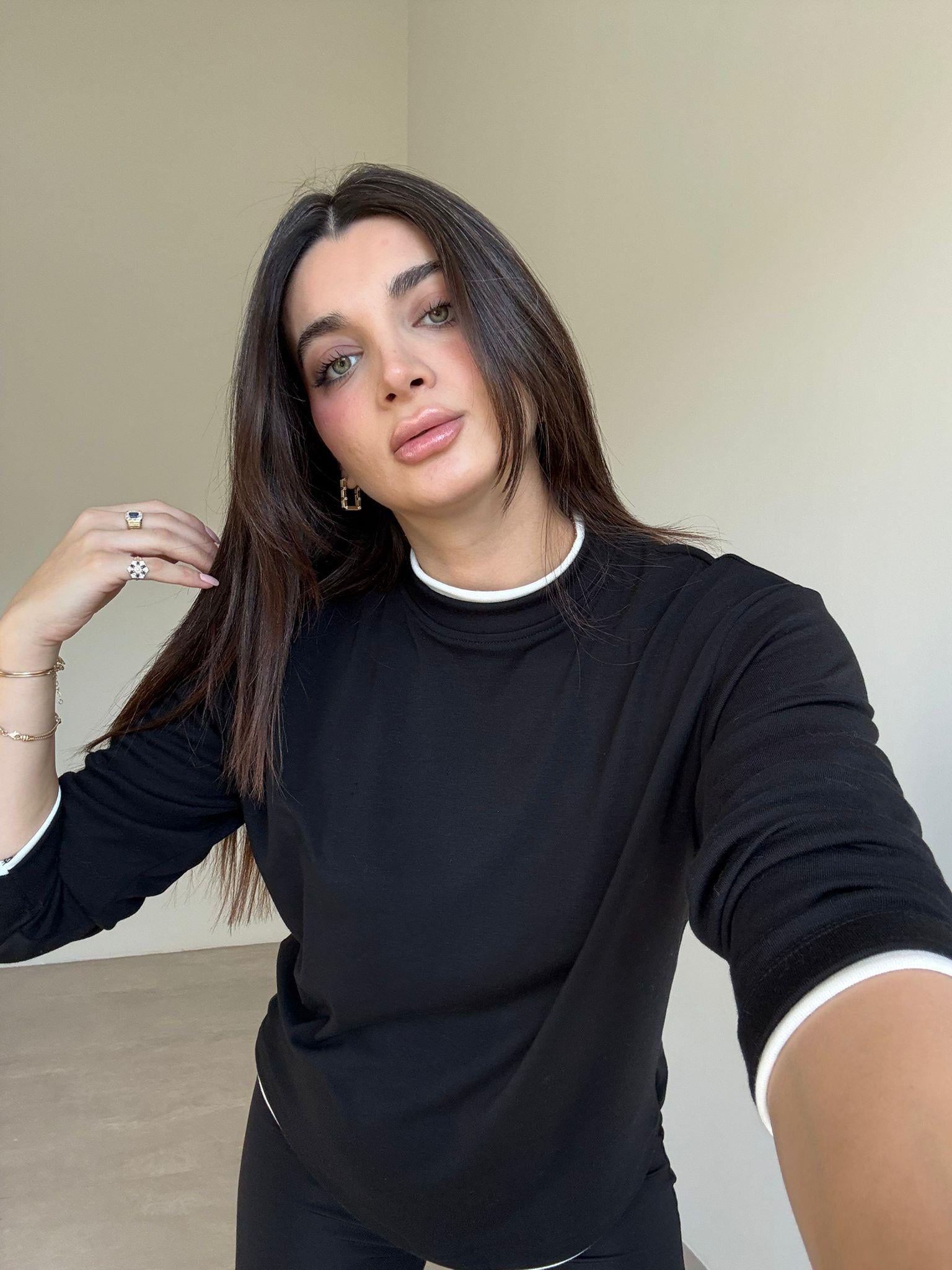Siyah Çift Yakalı Basic Bluz