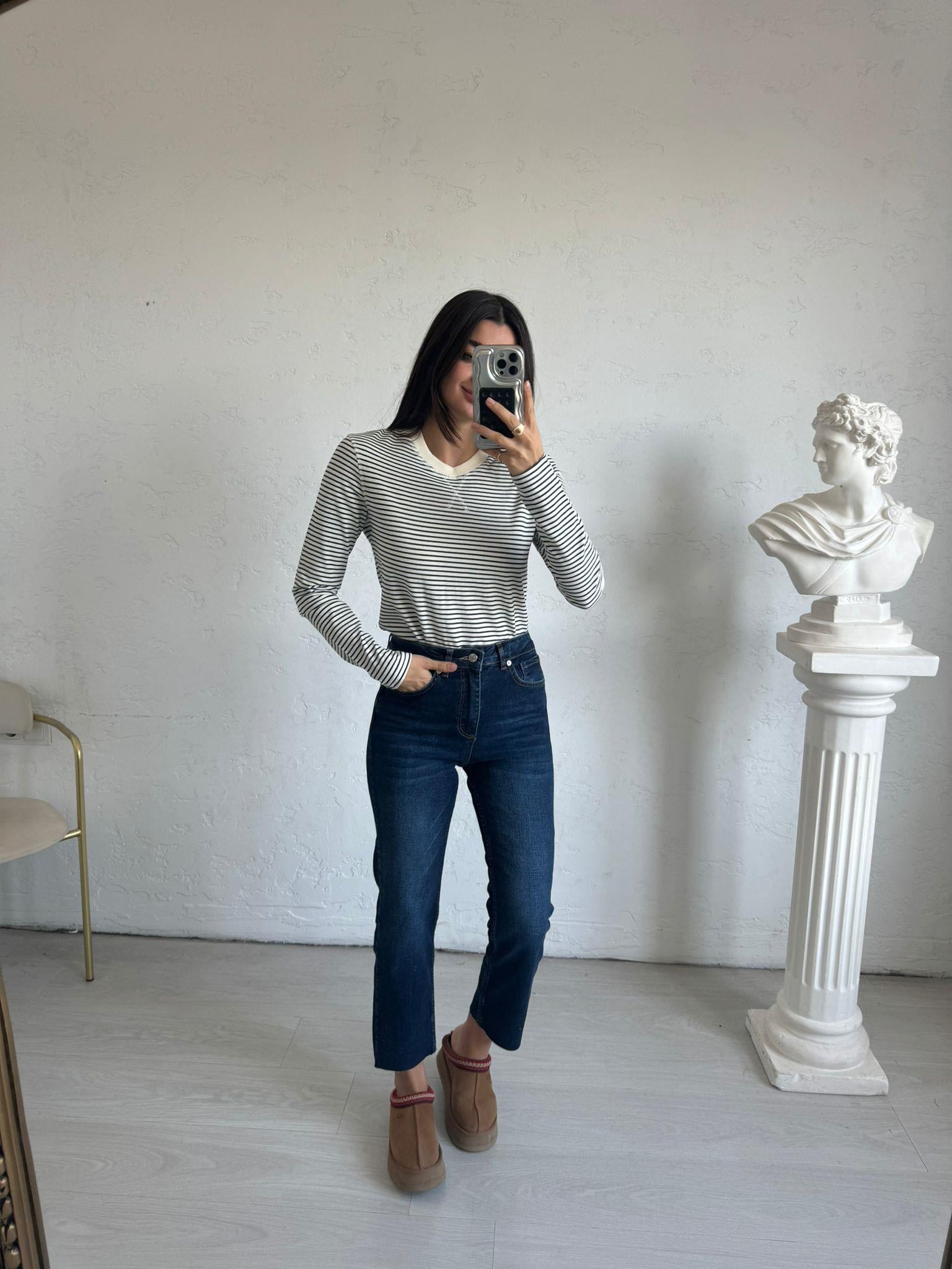 Siyah Çizgili Basic Sweat