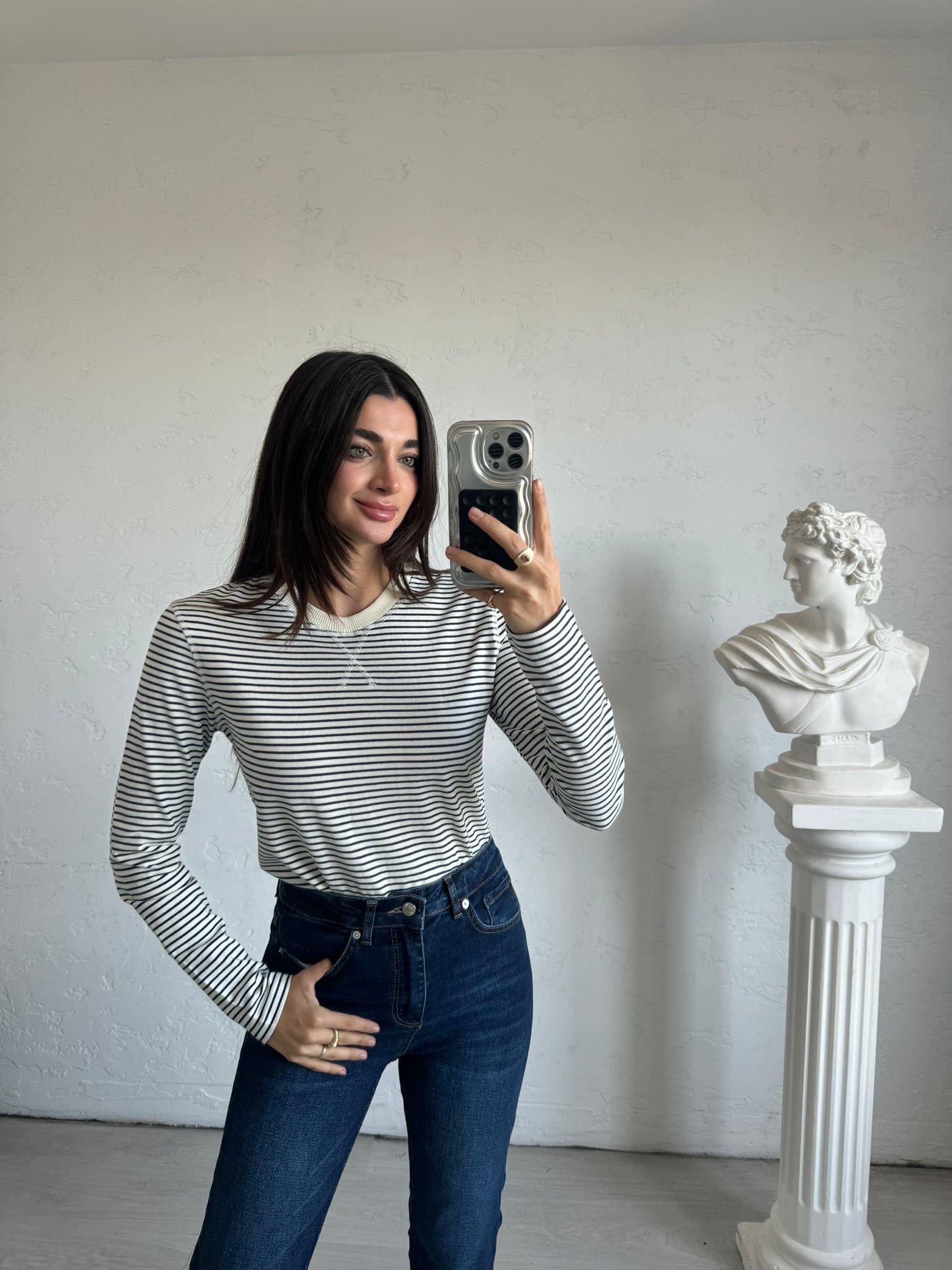 Siyah Çizgili Basic Sweat