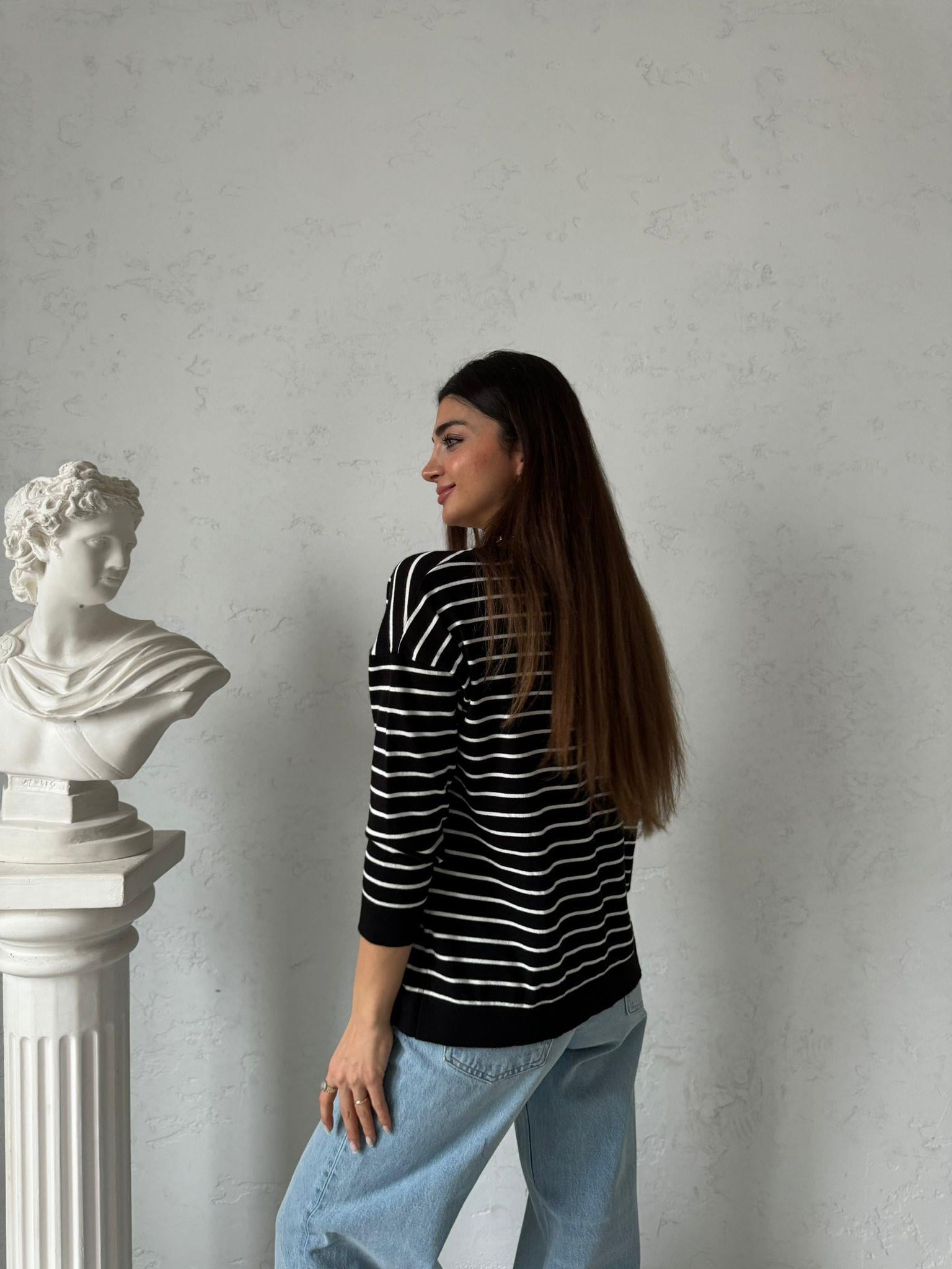 Siyah Çizgili Oversize Bluz