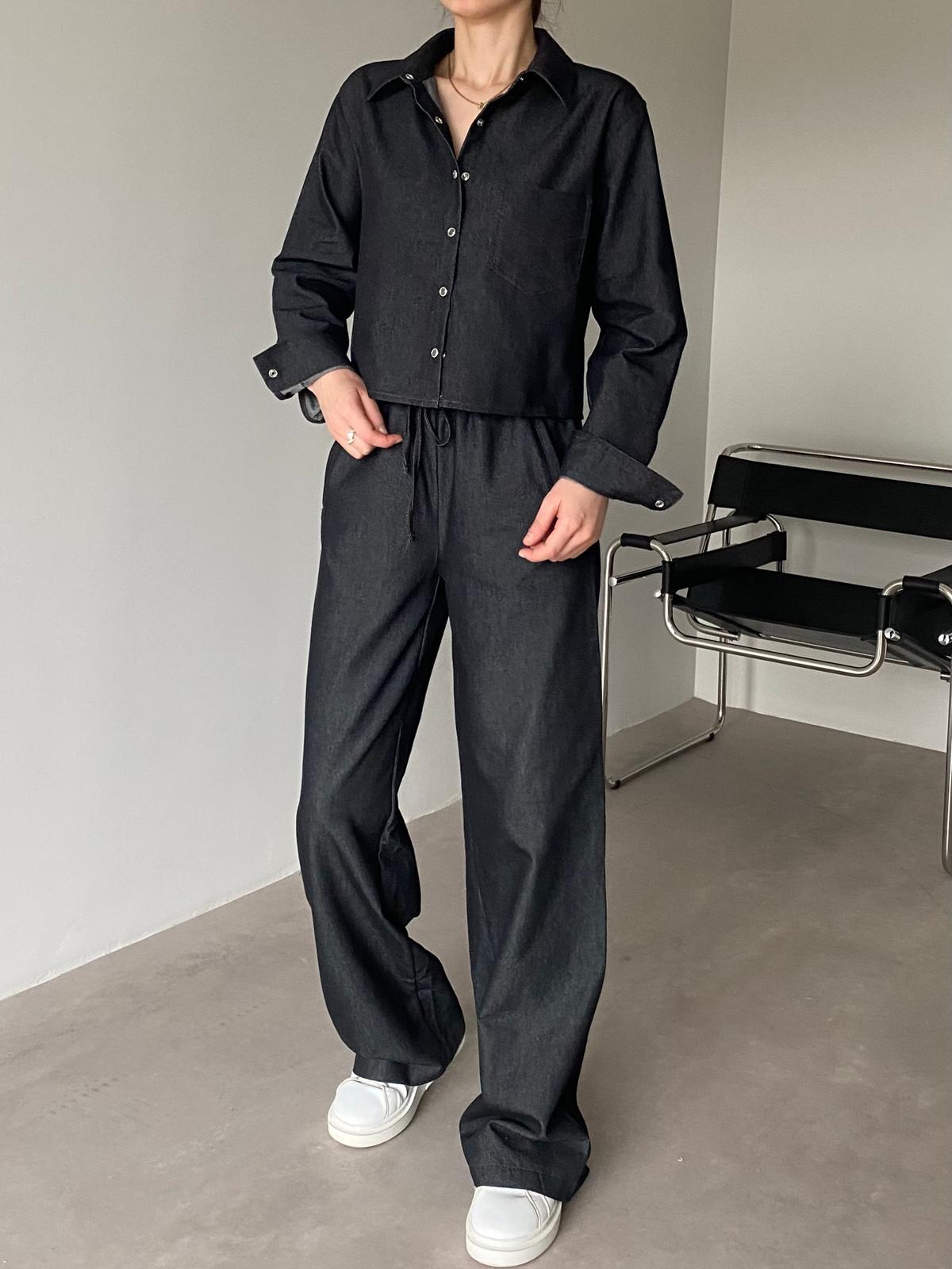 Siyah Croplu Denim Takım