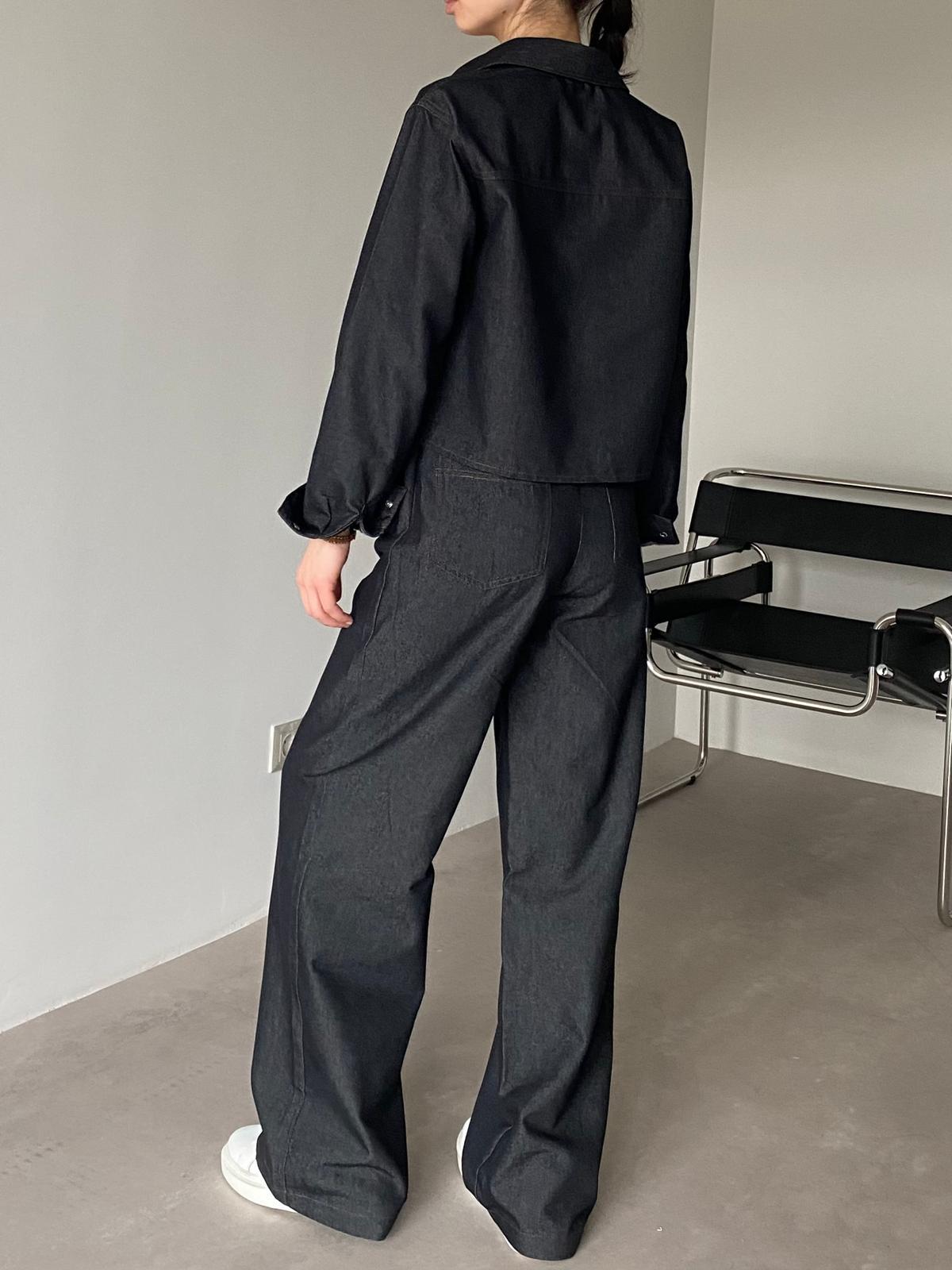 Siyah Croplu Denim Takım
