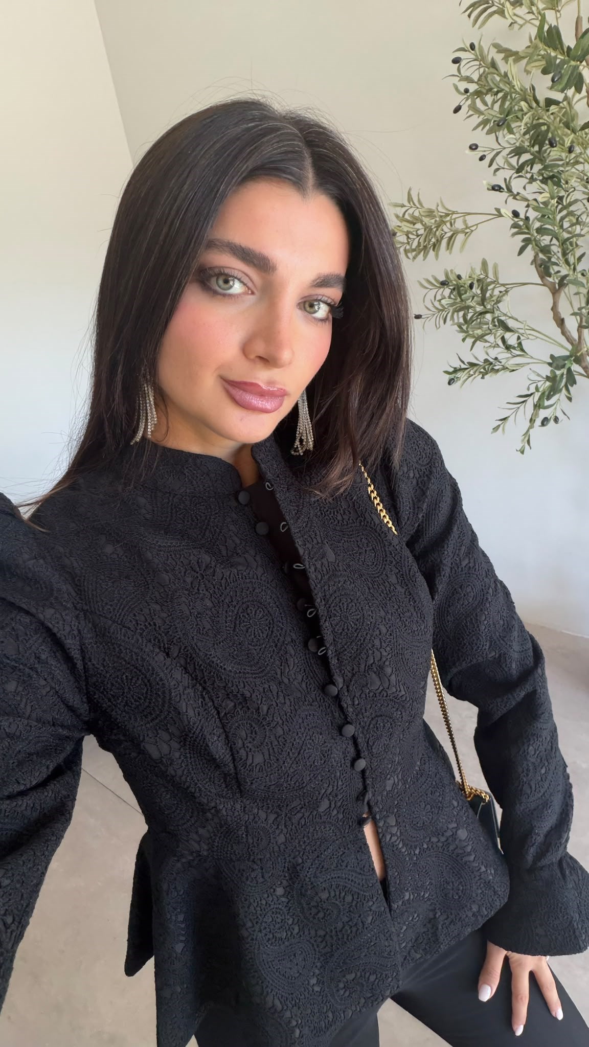 Siyah Dantelli Karpuz Kol Ceket