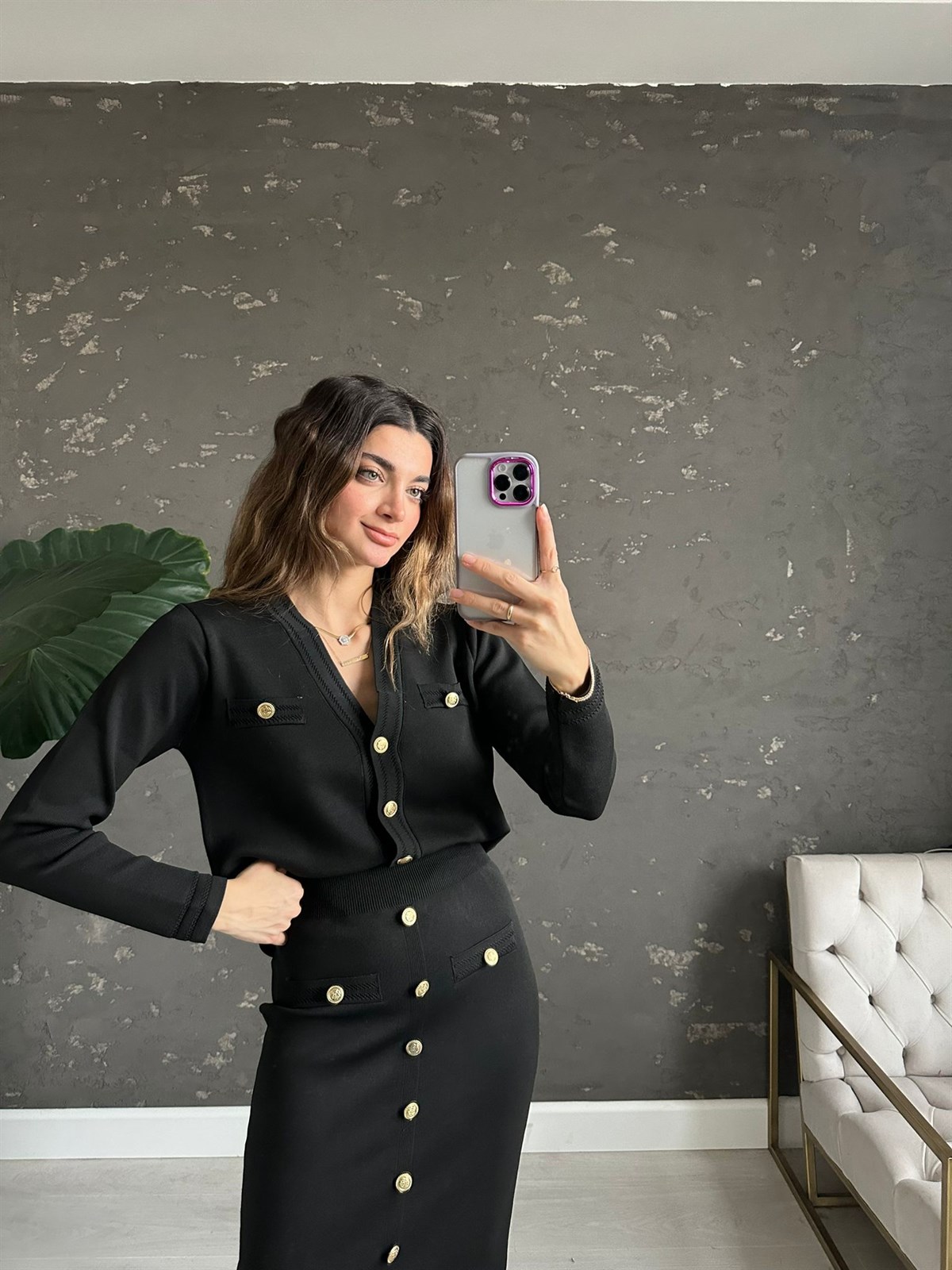 Siyah Etekli Örme Triko Takım