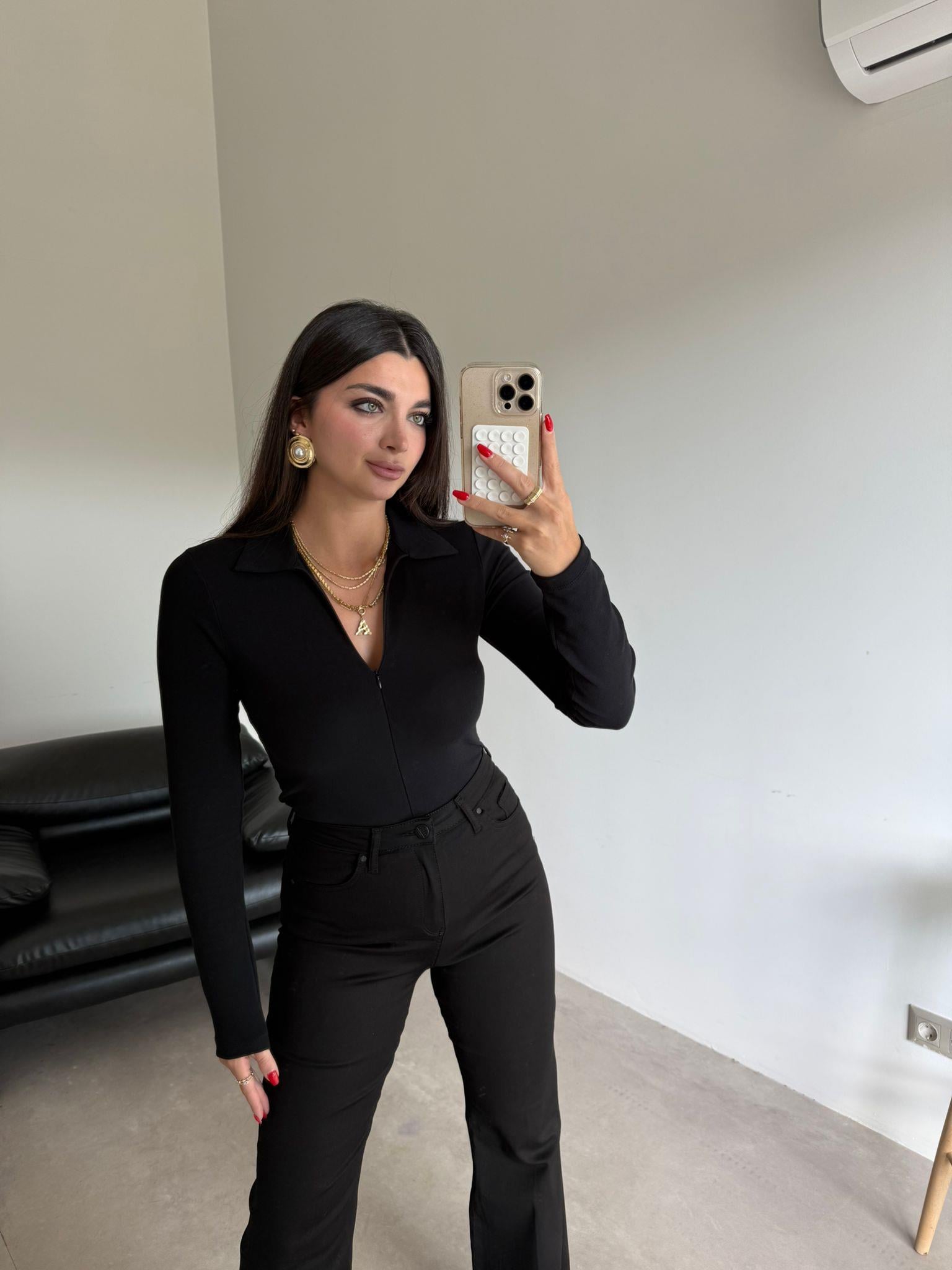 Siyah Fermuar Detaylı Basic Bluz