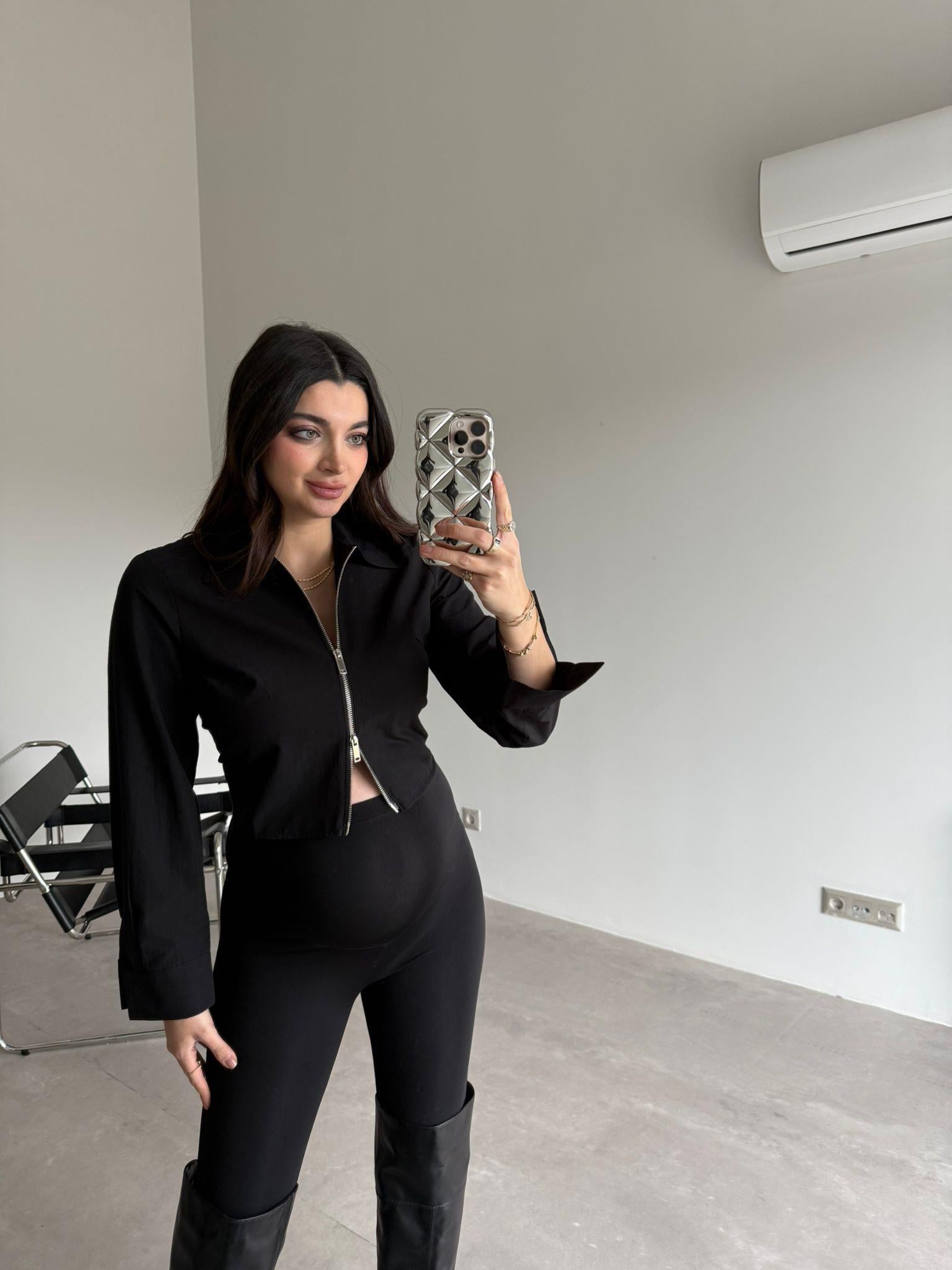 Siyah Fermuar Detaylı Cindy Gömlek