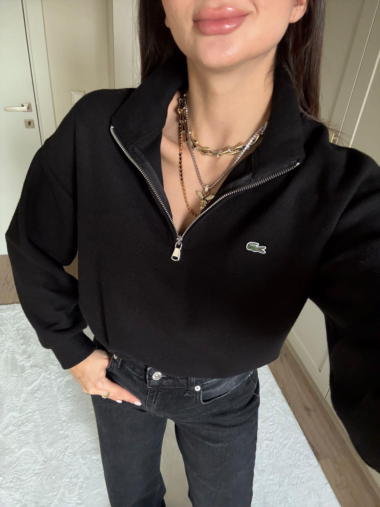 Siyah Fermuar Detaylı Marka Model Sweat
