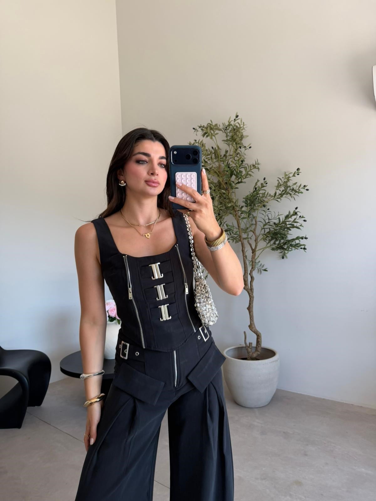 Siyah Fermuarlı Korseli Takım