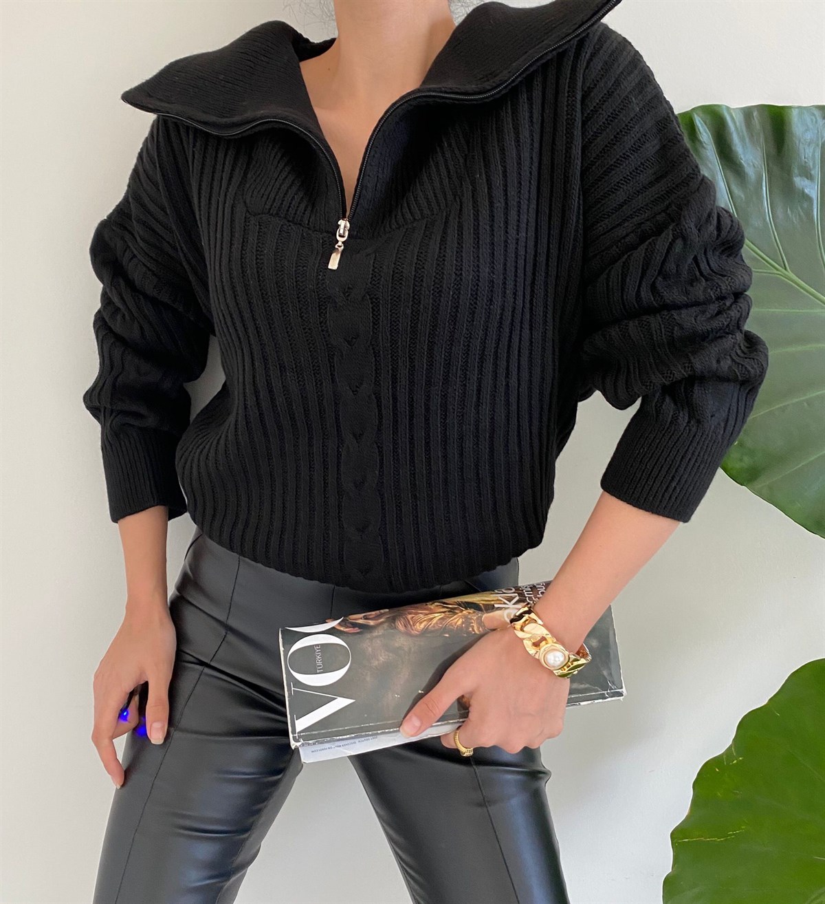 Siyah Fermuarlı Misty Kazak