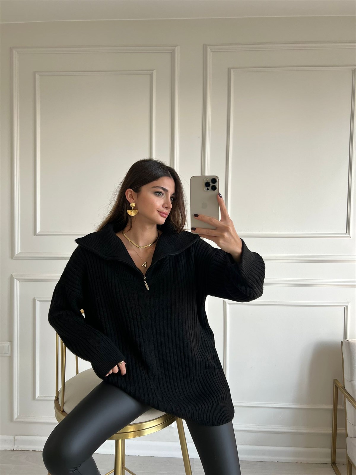 Siyah Fermuarlı Misty Kazak