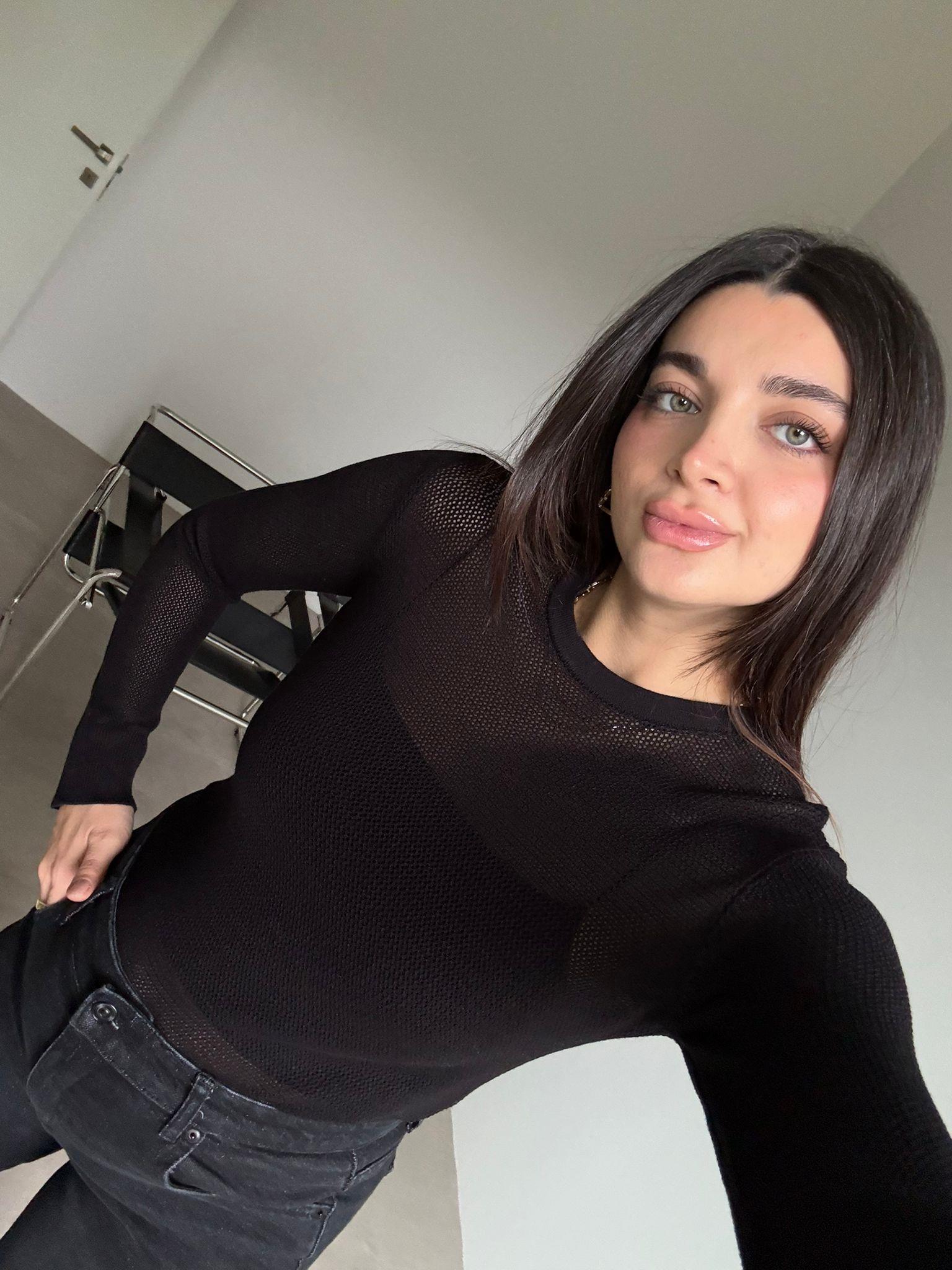 Siyah File Örgü Triko Bluz