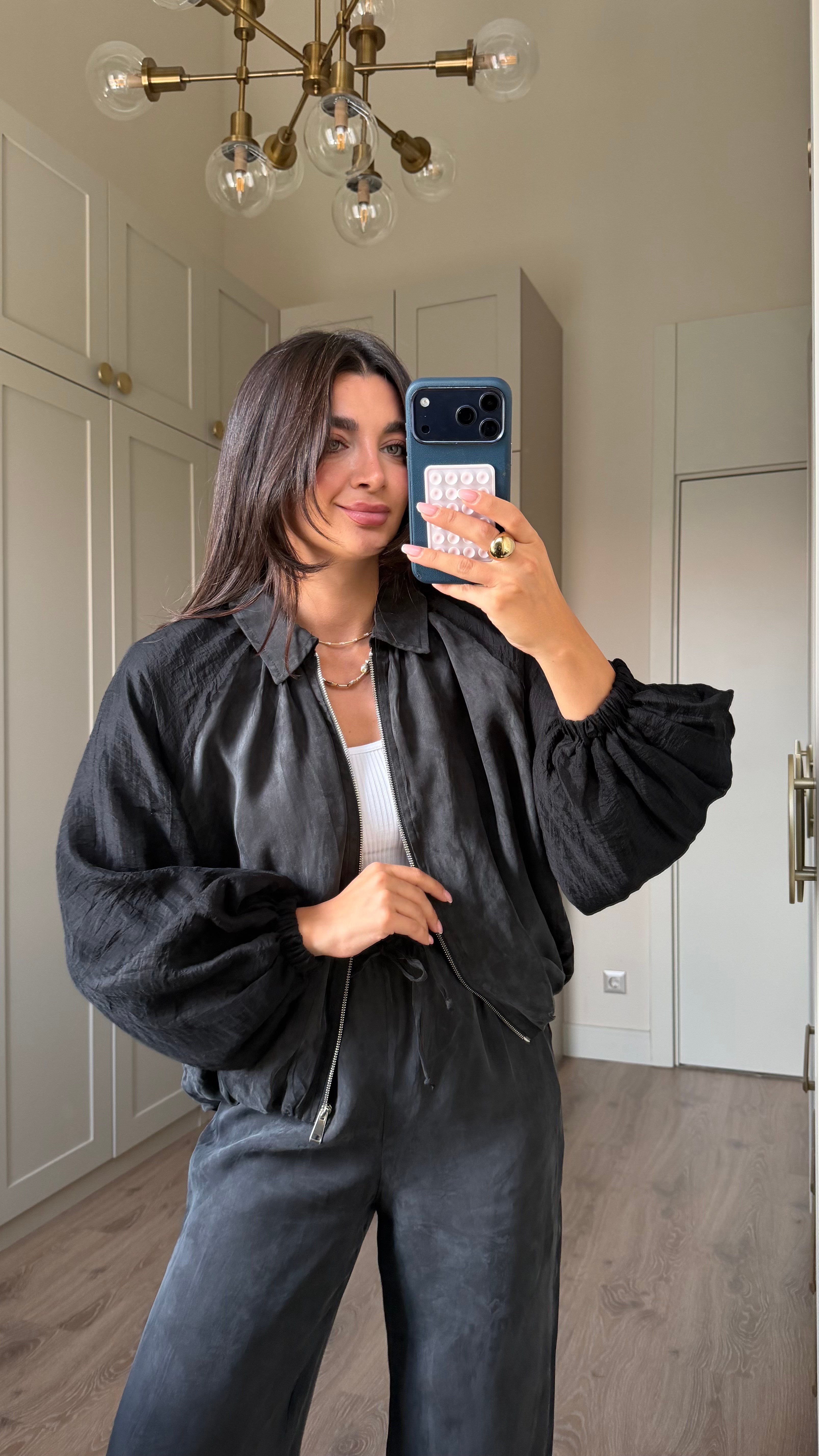 Siyah Garnili Bomber Pantolon Takım