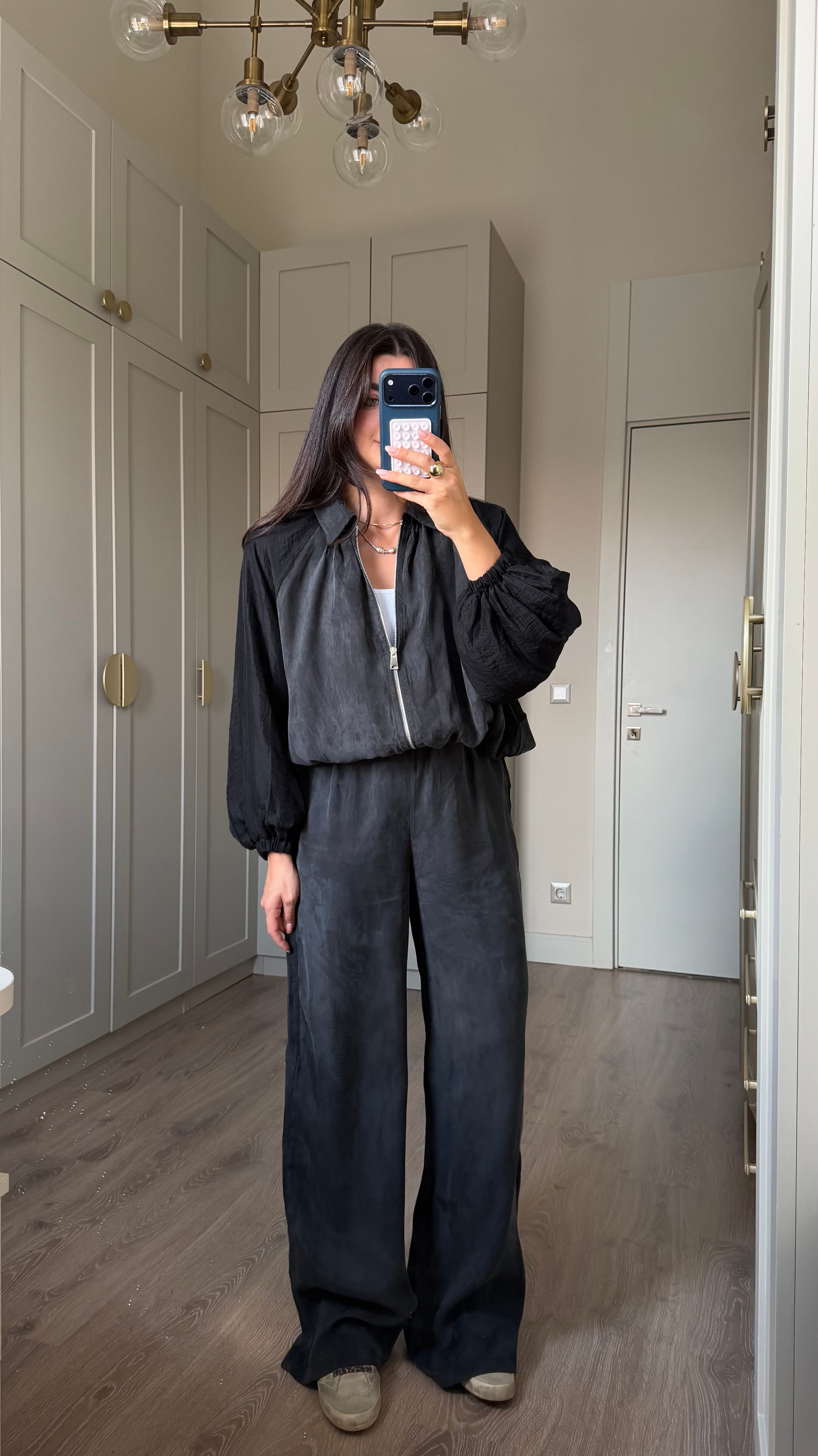 Siyah Garnili Bomber Pantolon Takım